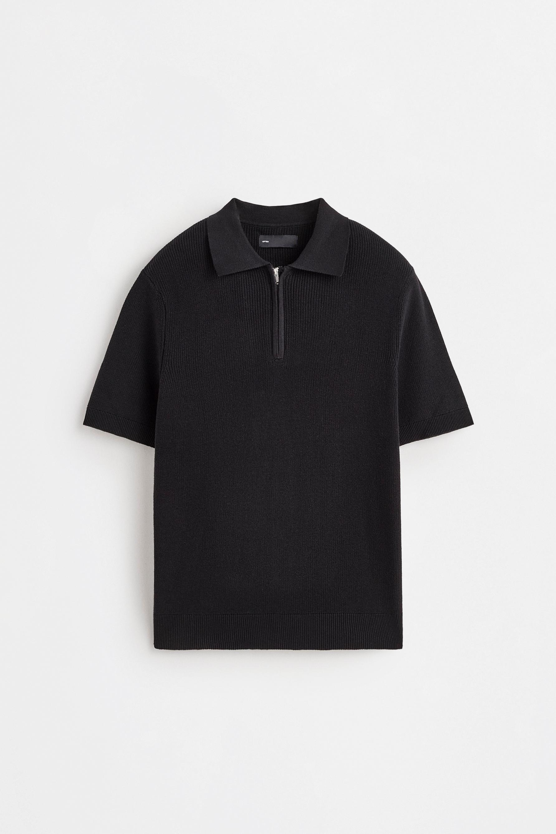 Zip-up knit polo — BLACK