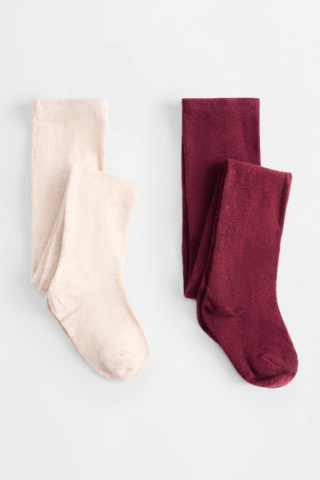 Pack of 2 plain tights — BURGUNDY/ECRU