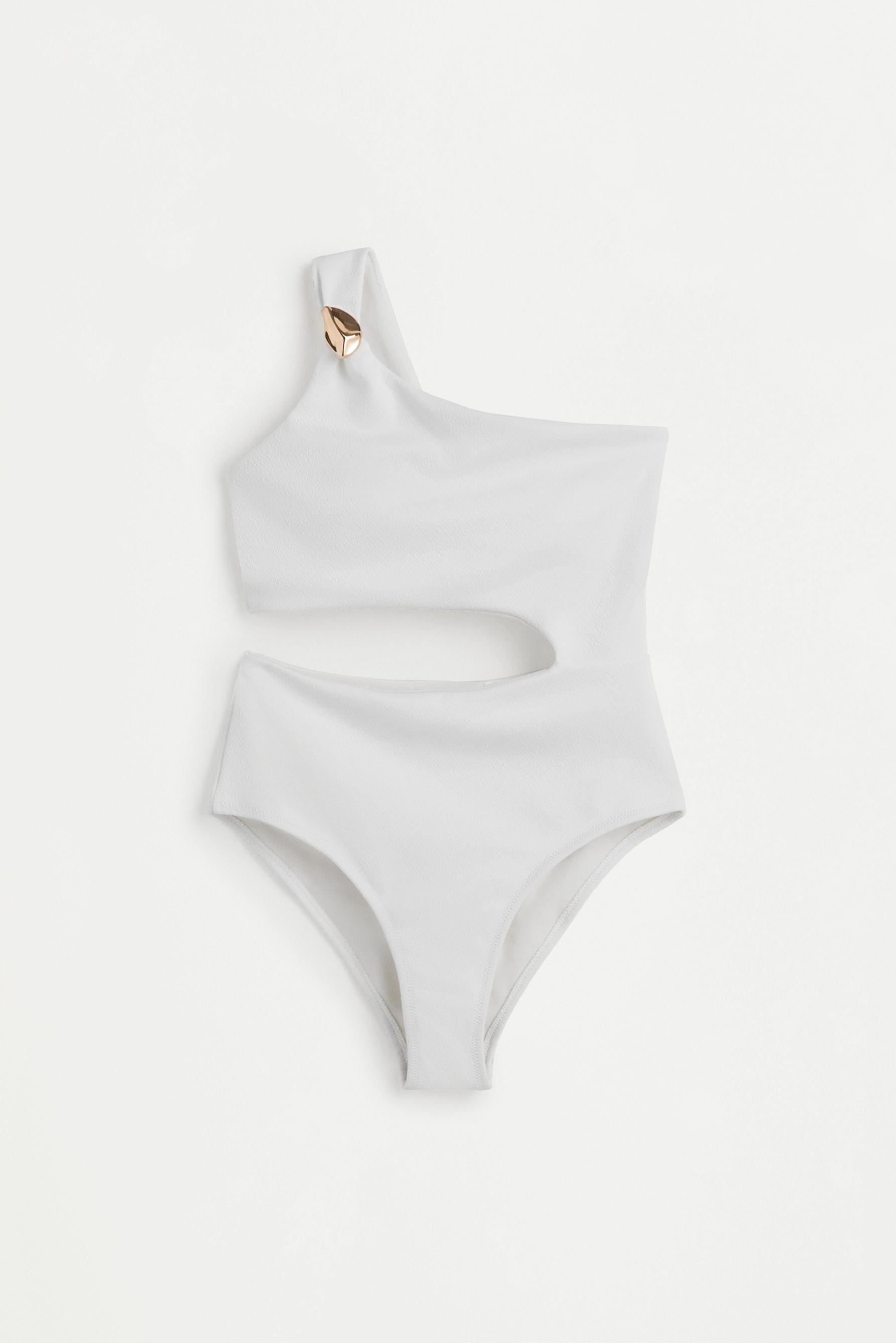 Asymmetric swimsuit with cut-out — WHITE (alternate view)