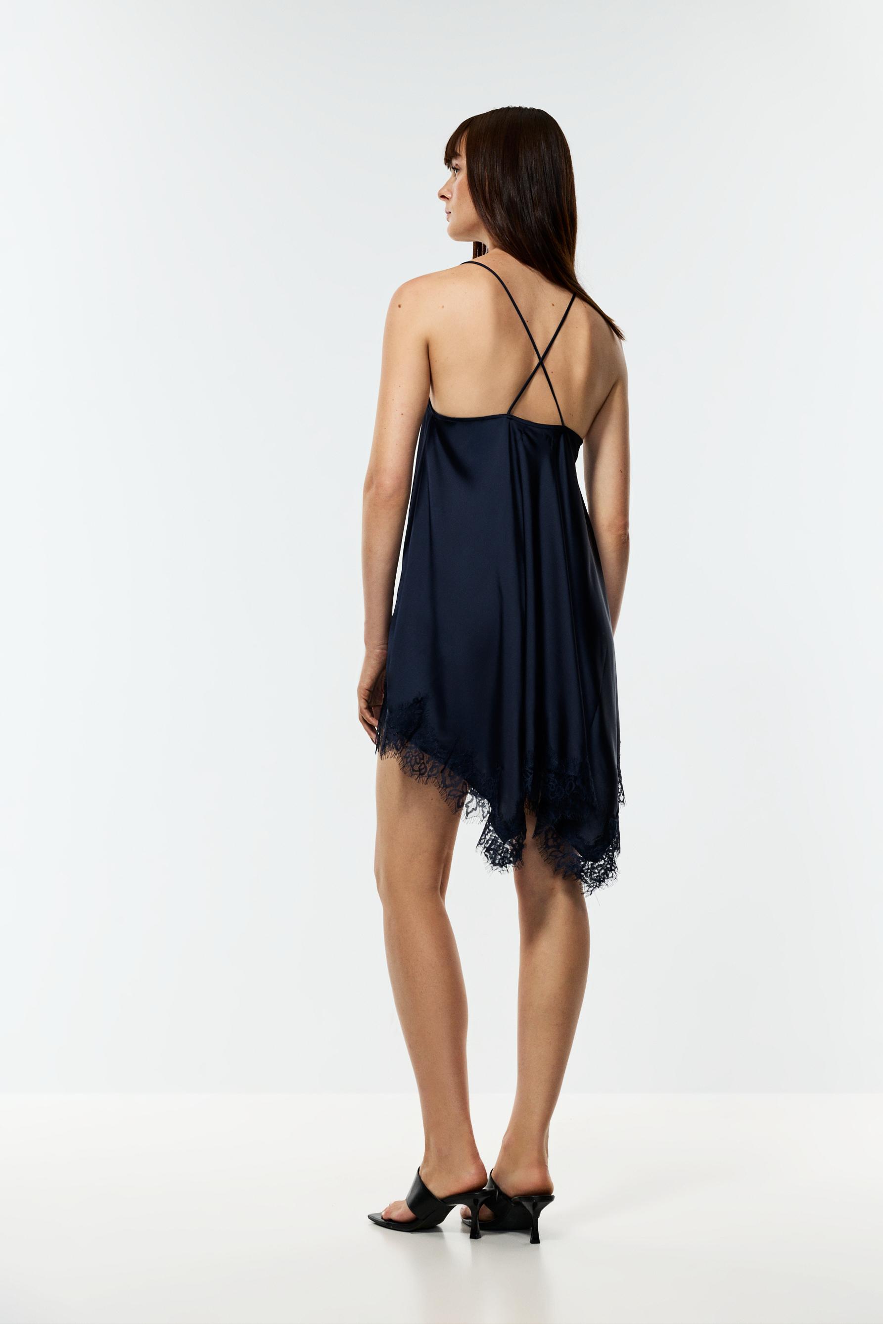 Asymmetric short slip dress — NAVY