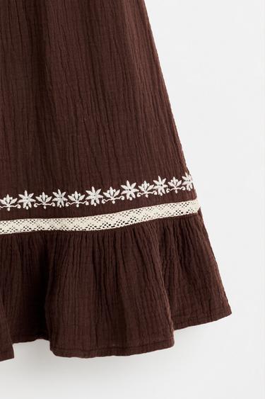 Textured embroidered skirt — DARK BROWN 4