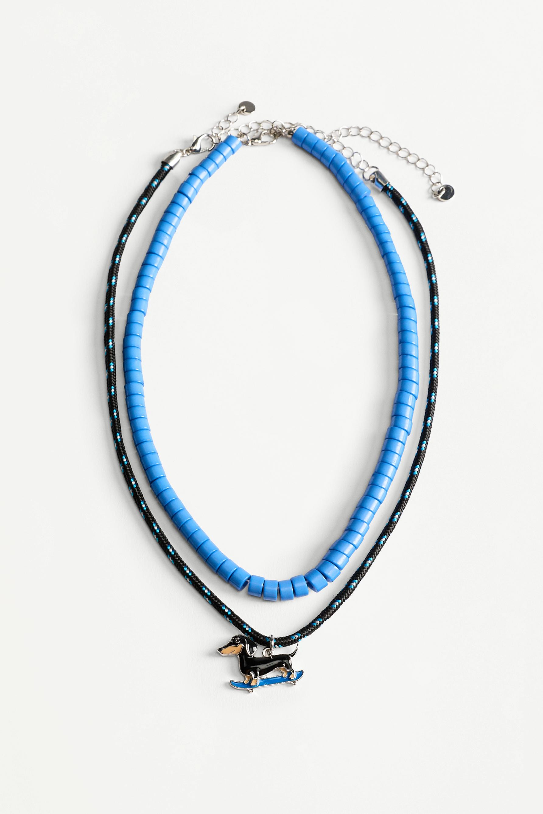 Dachshund skateboard double necklace — NAVY