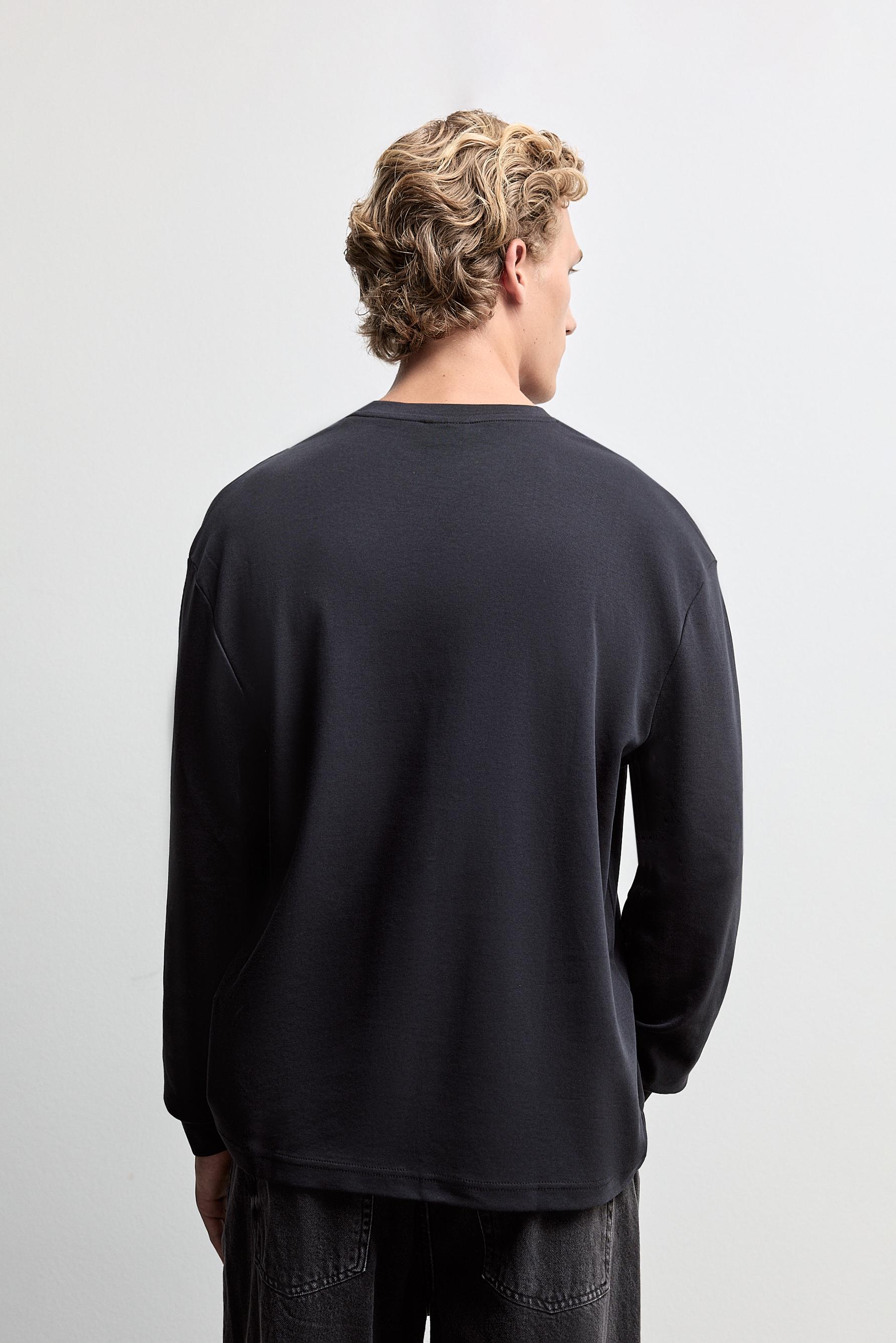 Long sleeve interlock T-shirt — BLACK