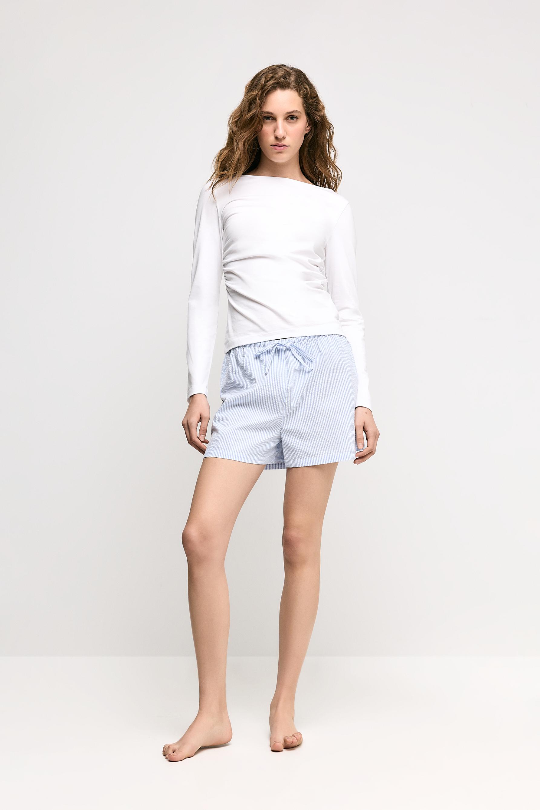 Striped pyjama shorts — NAVY