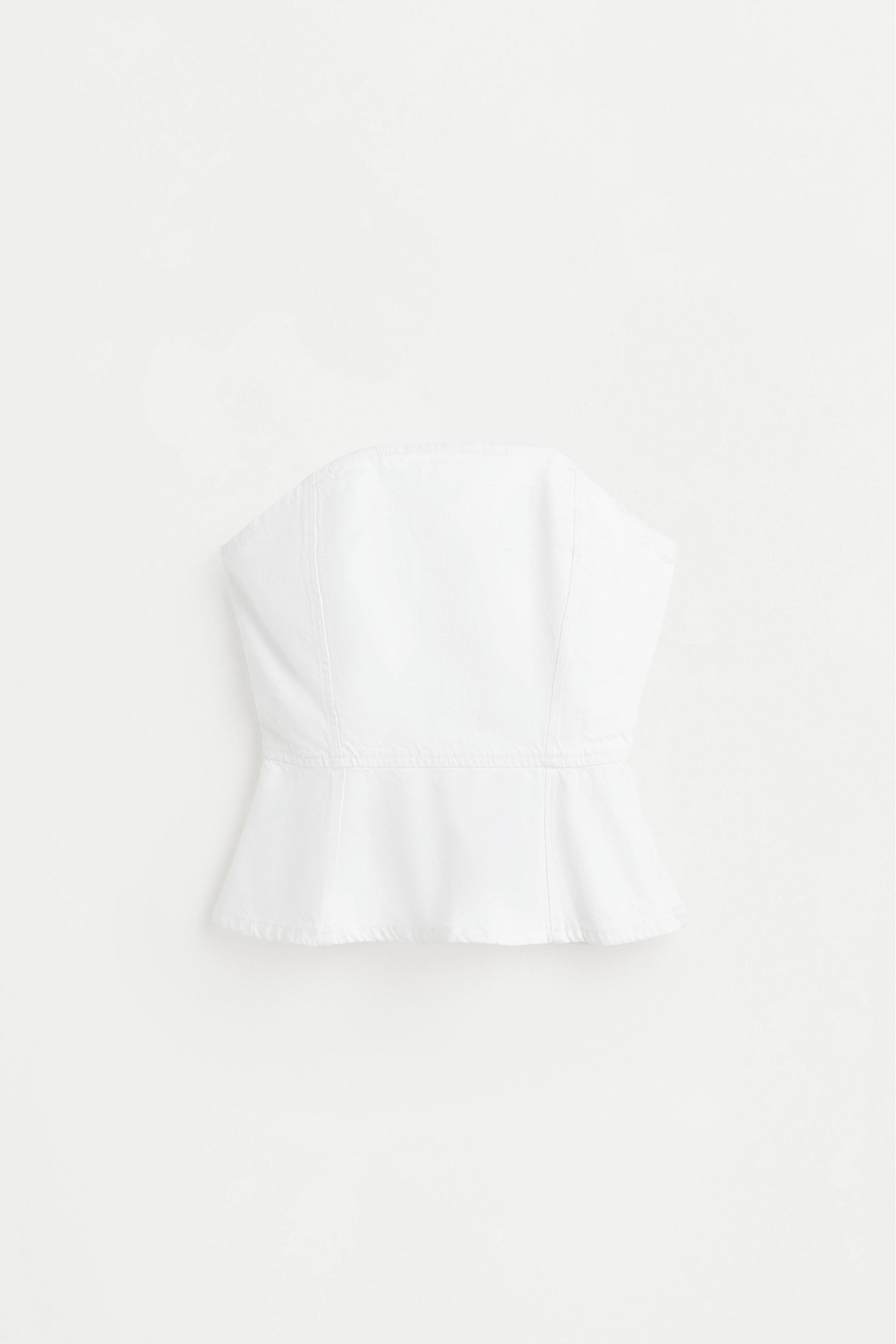 Denim peplum bandeau top — WHITE