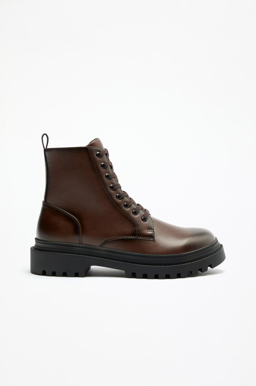 Botas Casual Hombre ZARA Botas De Cuero Con Cordones Para Hombre