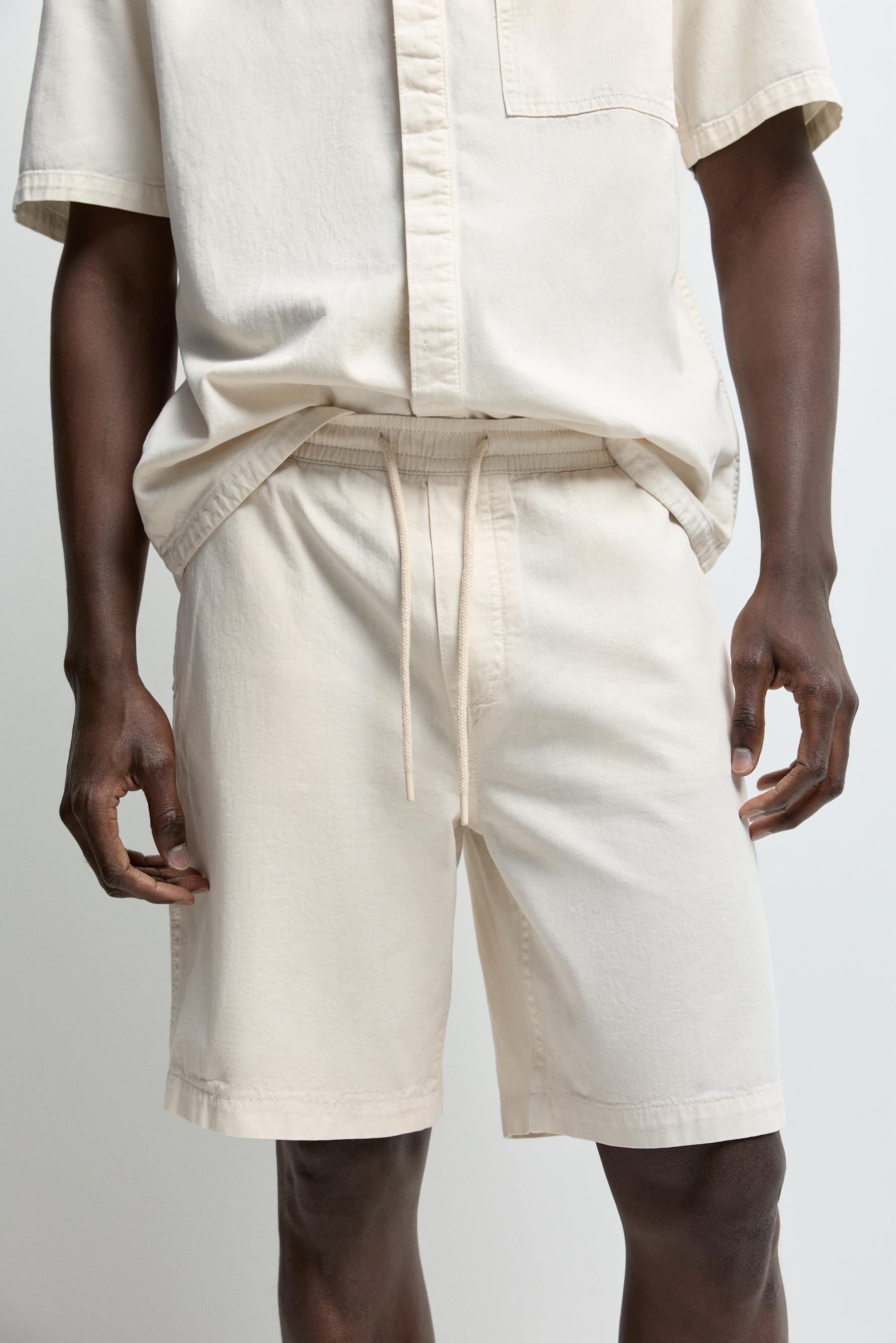 Denim jogger Bermuda shorts — ECRU