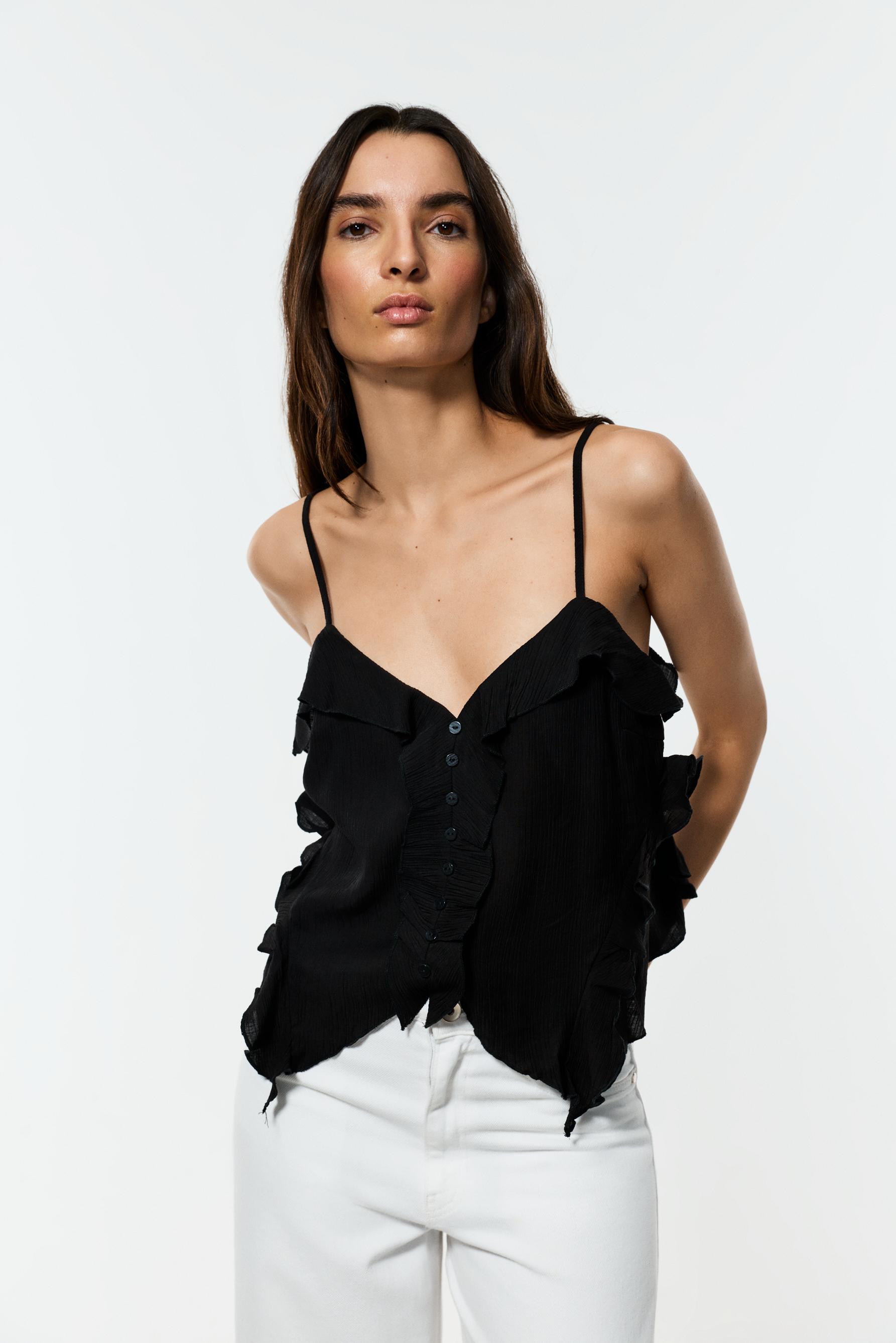 Textured camisole top — BLACK