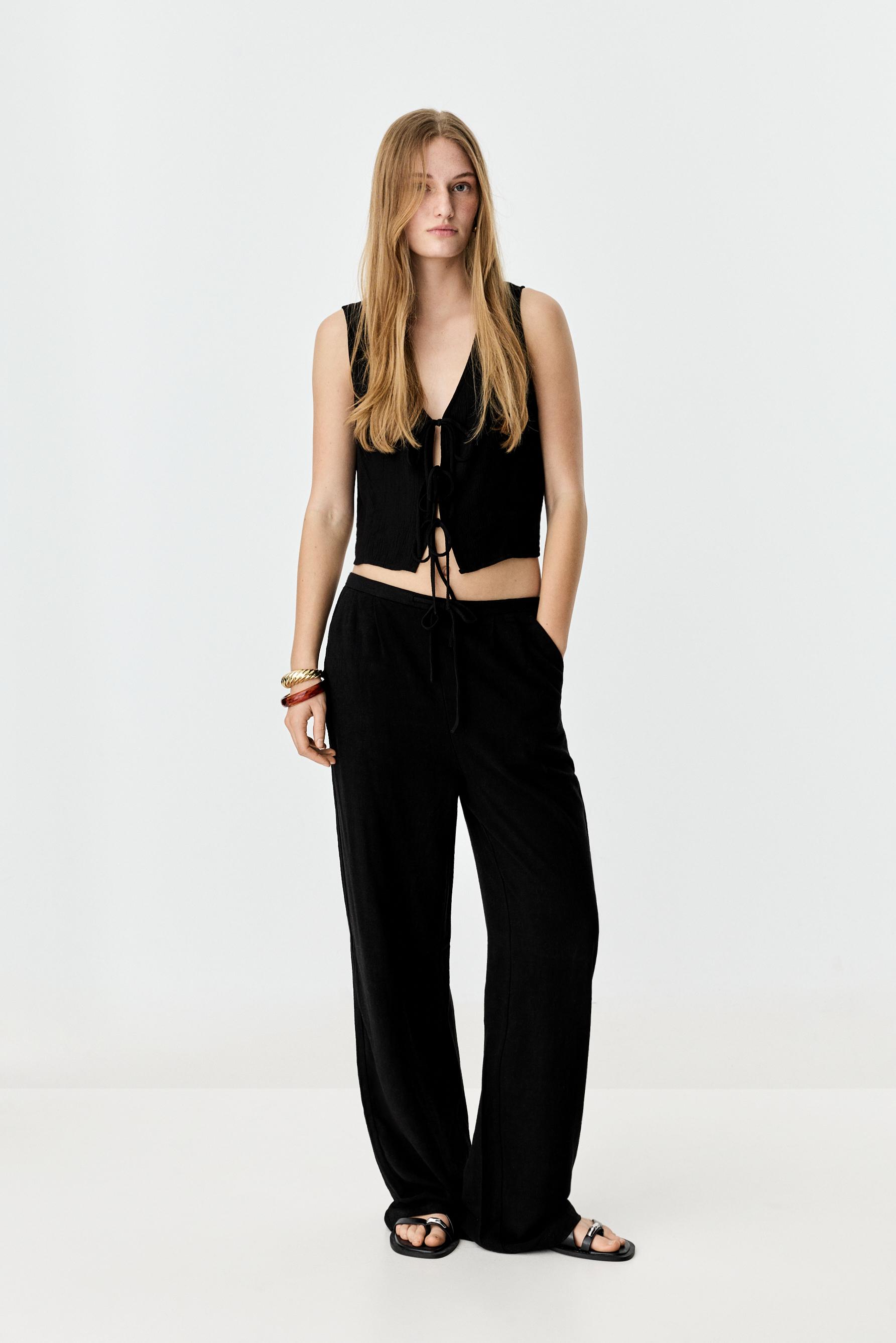Rustic wide-leg trousers — BLACK