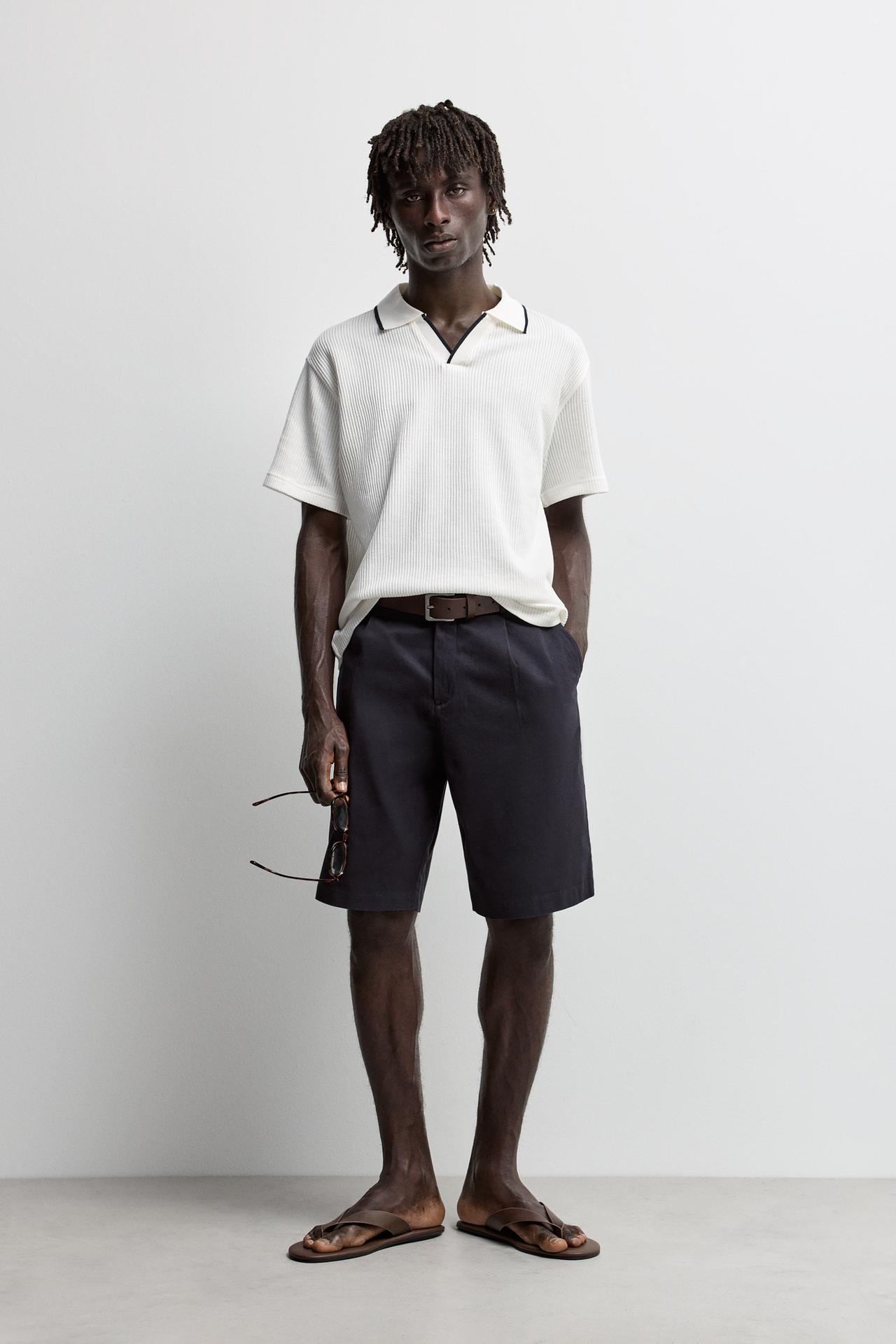 Contrast rib polo shirt — OFF WHITE