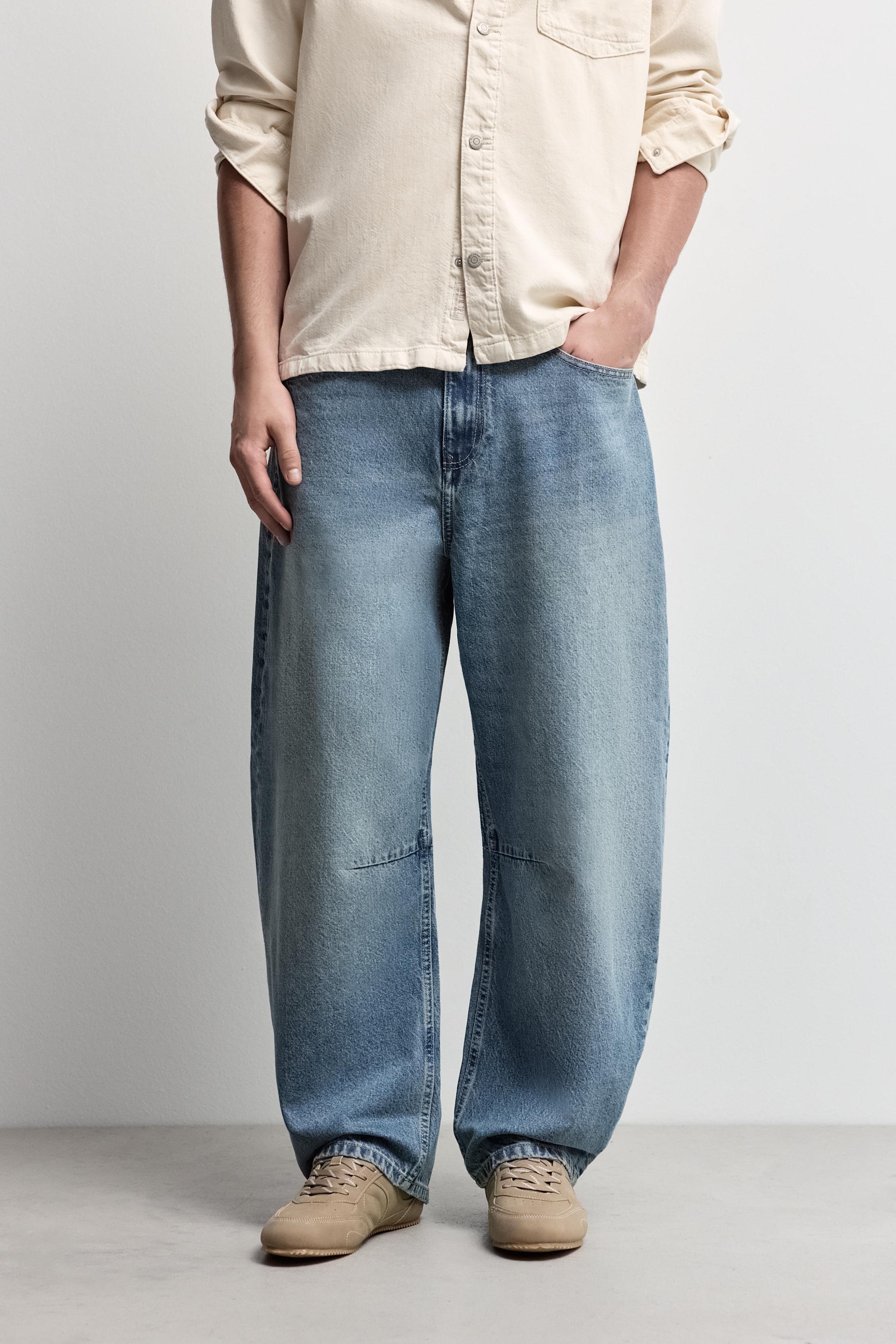 Belted barrel leg jeans — BLUE