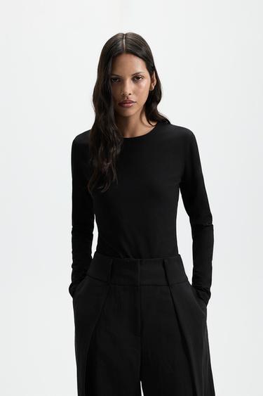Round neck long sleeve T-shirt — BLACK 2