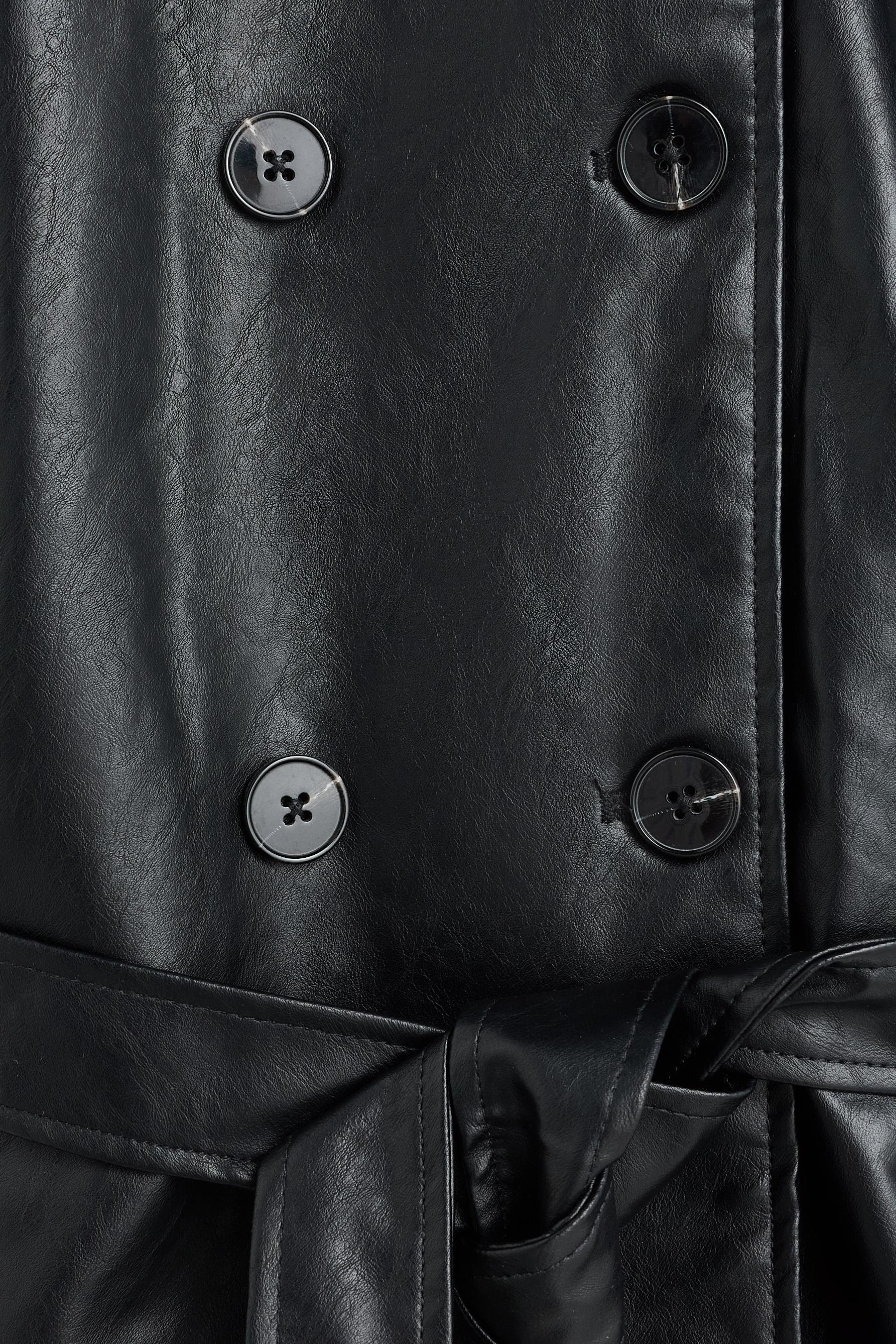 Leather effect trench coat — BLACK