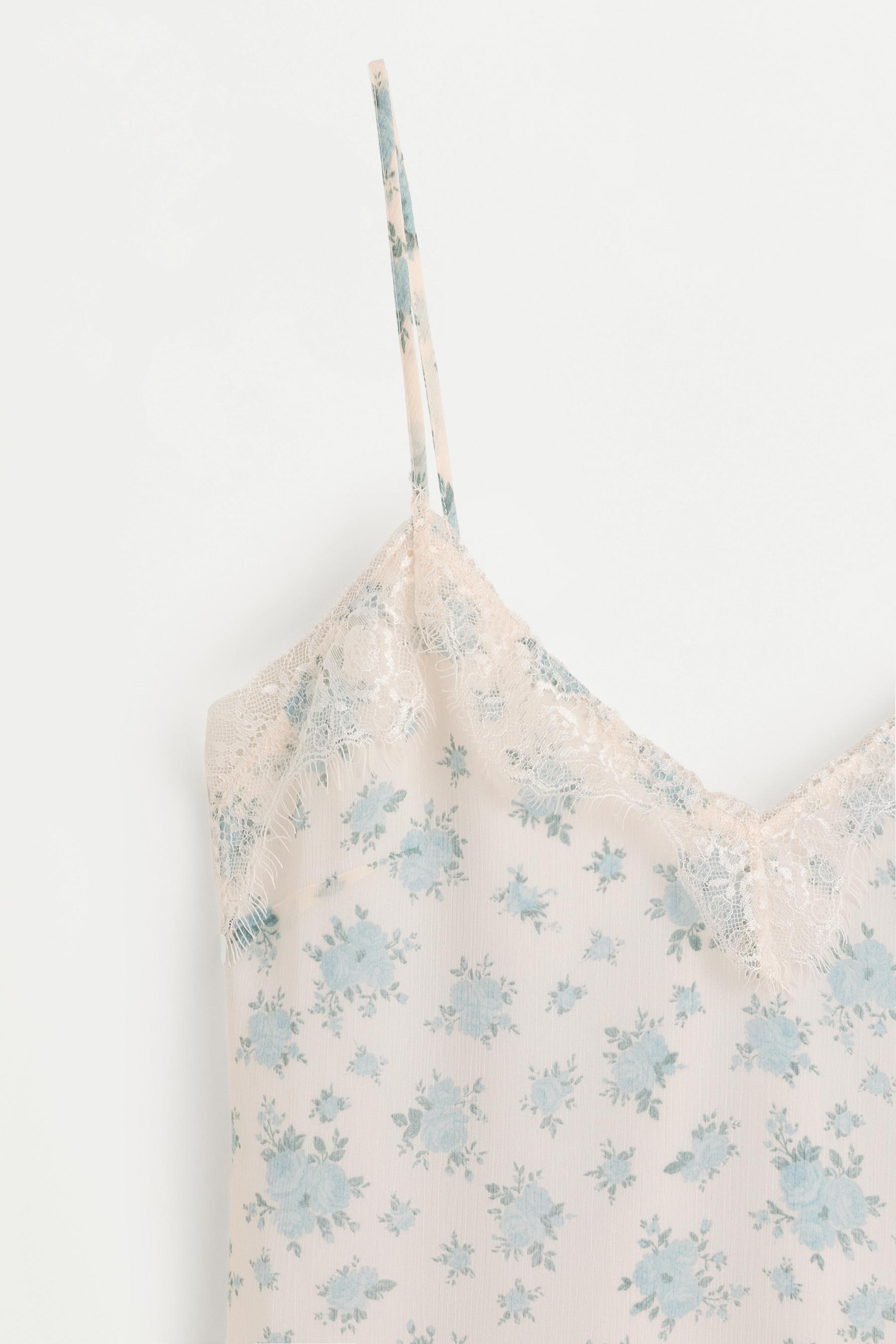 Short floral dress with lace detail — WHITE/TURQUOISE