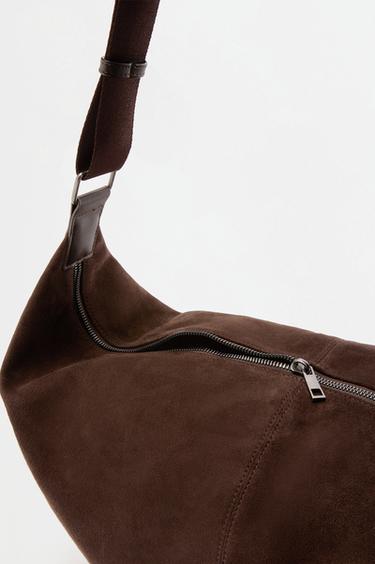 Large faux suede crossbody bag — BROWN 4