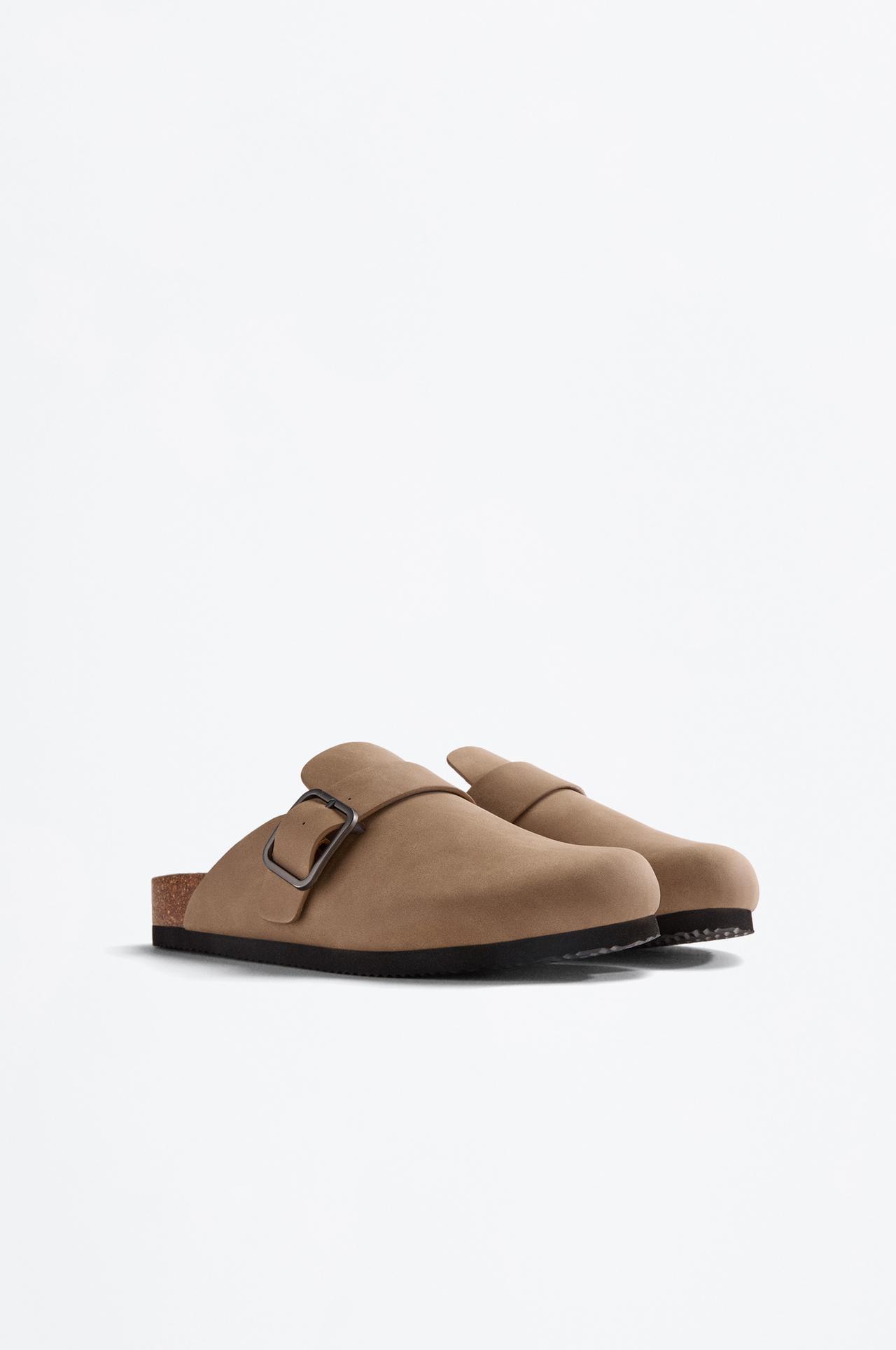 Faux suede buckle clog — BEIGE