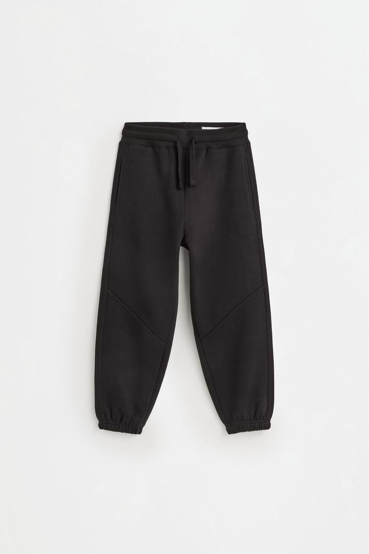 Plush trousers with knee stitching — BLACK