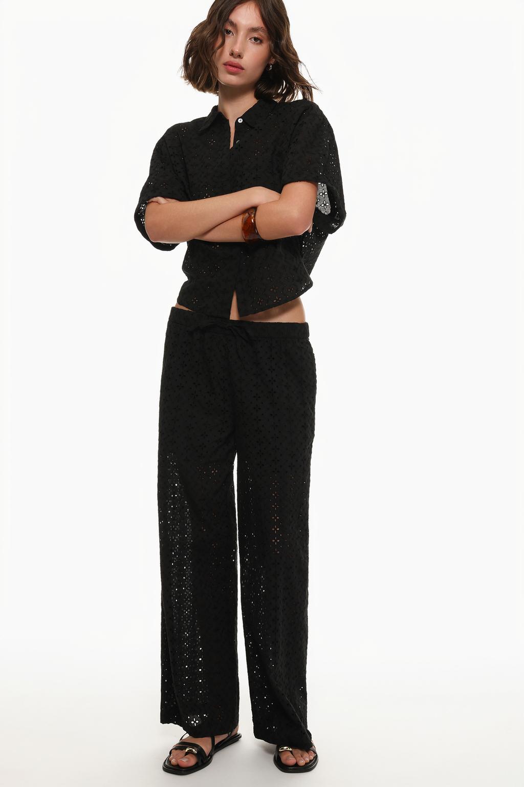 Joggers with Swiss embroidery