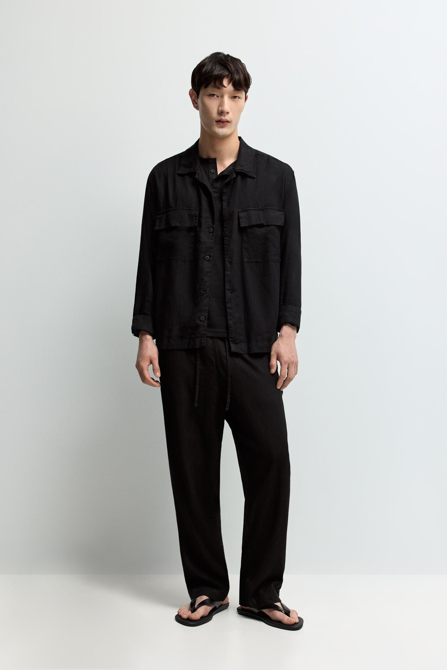 Baggy Linen-Blend Joggers — BLACK