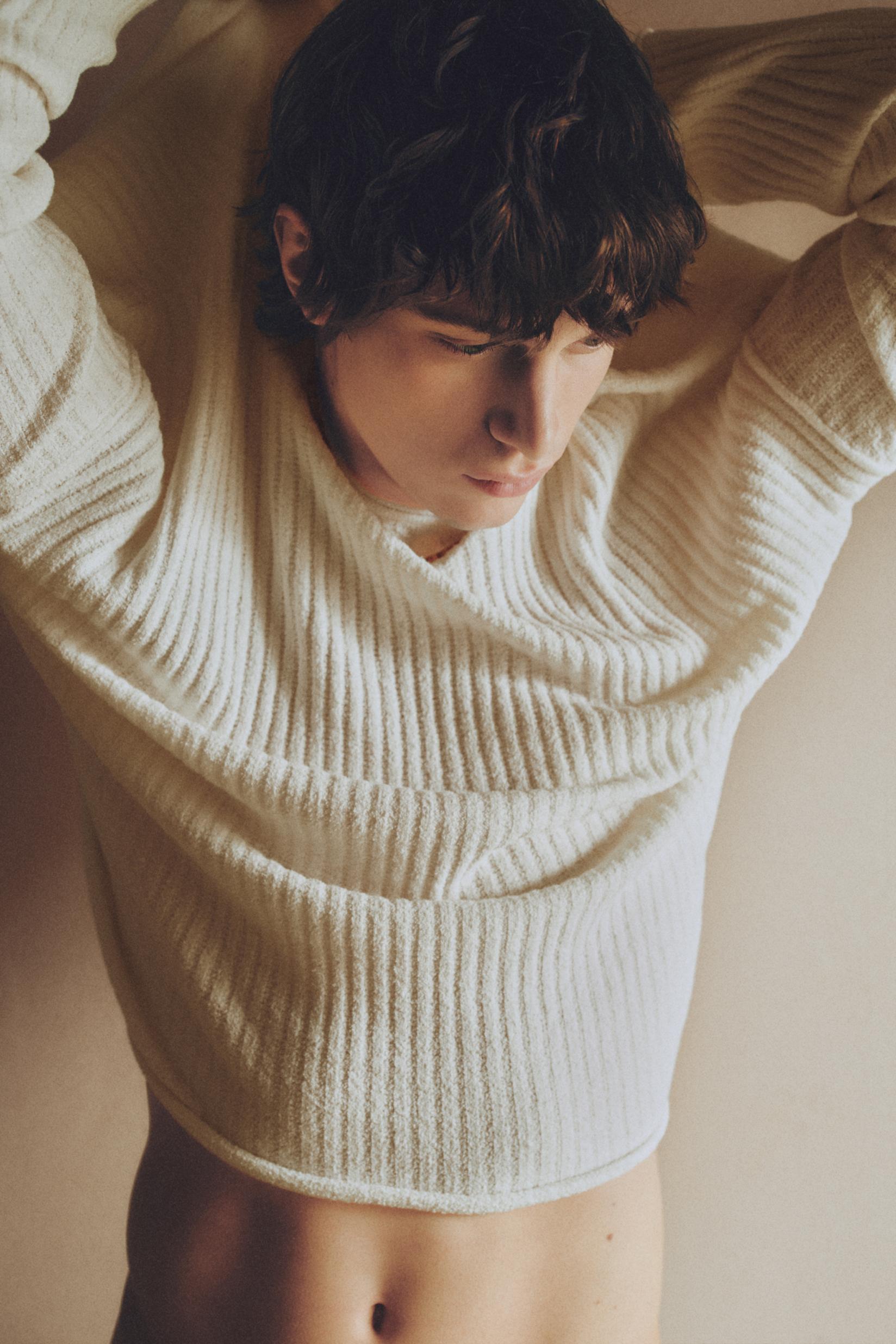 Ribbed knit T-shirt — OFF WHITE