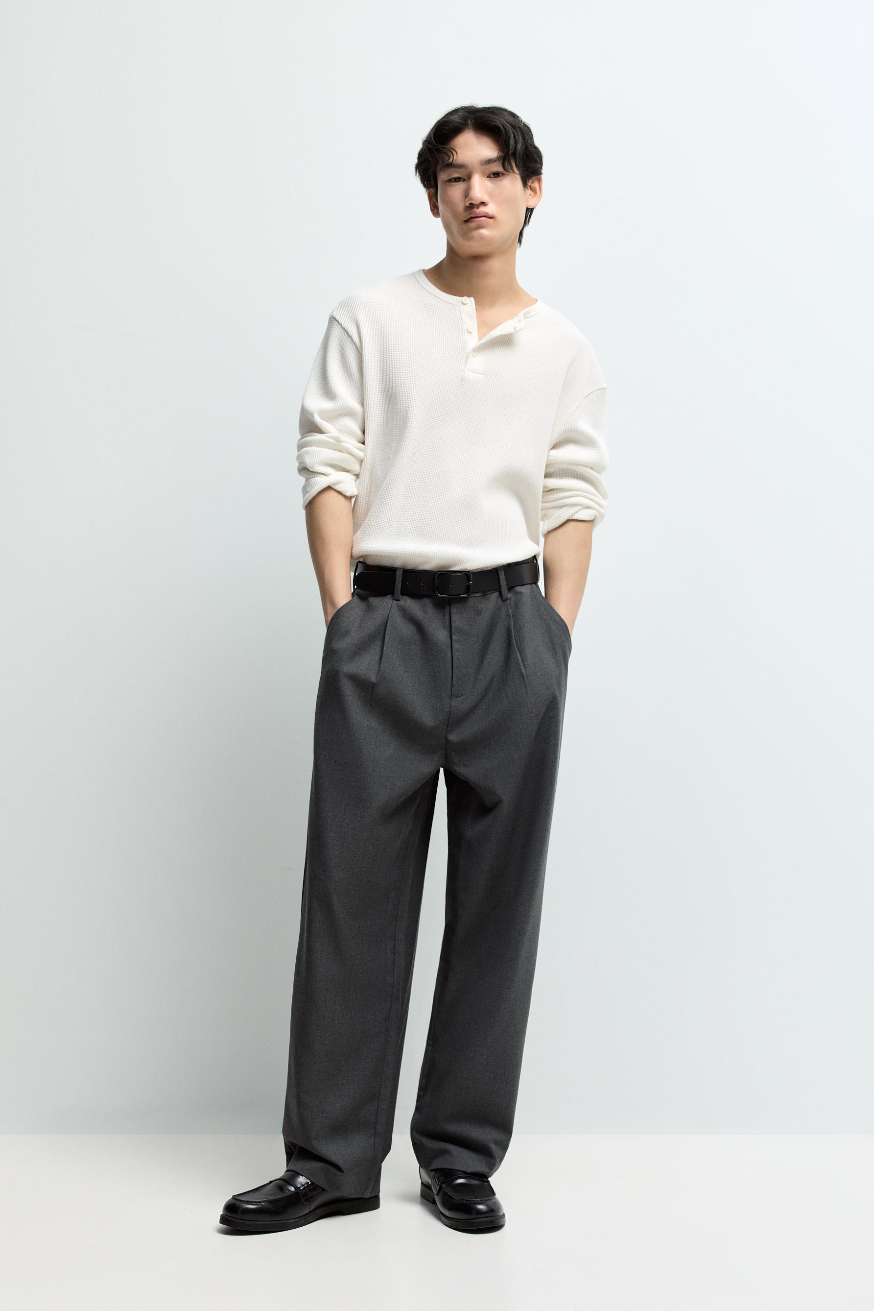 Baggy trousers with darts — DARK GREY MARL
