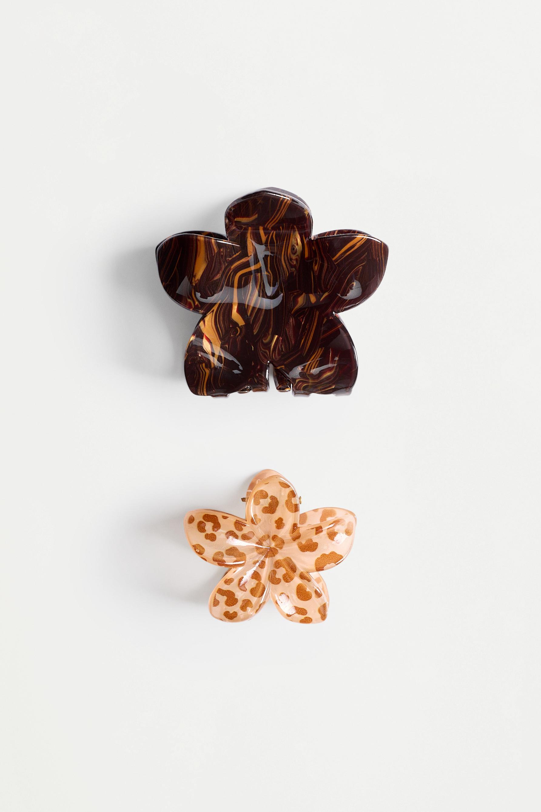Floral hair clips (2-pack) — DARK BROWN