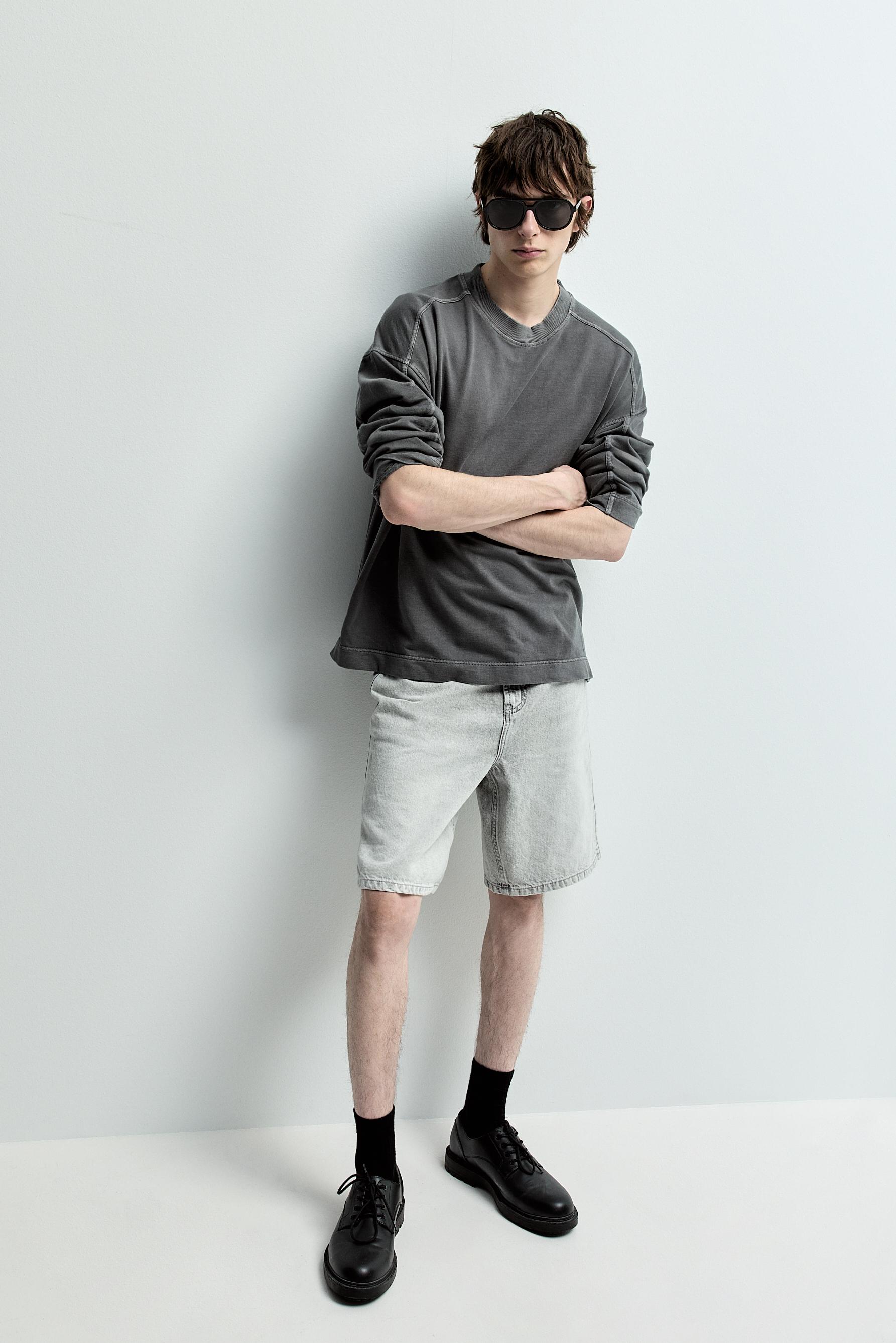 Straight denim Bermuda shorts — PALE GREY