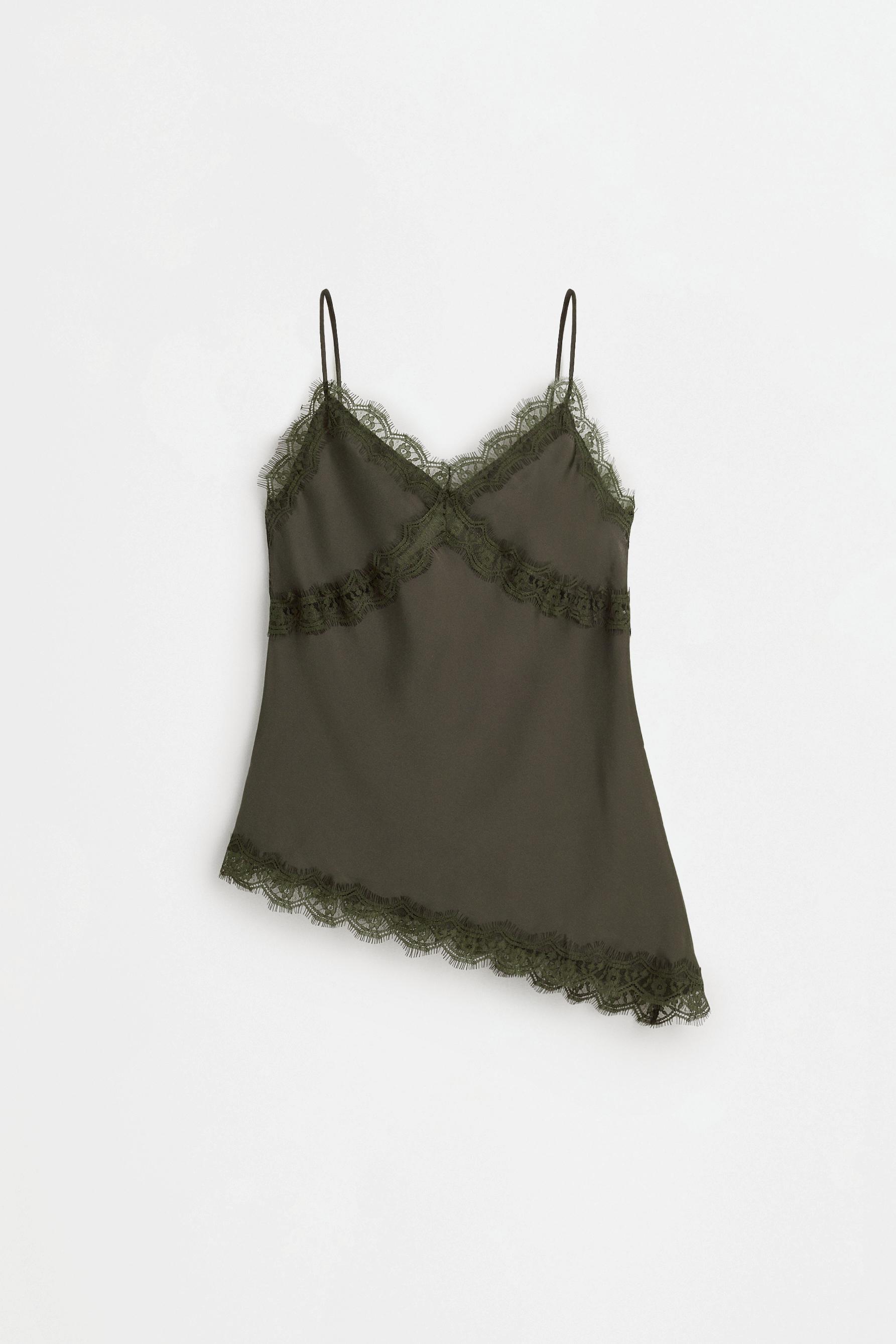 Asymmetrical satin camisole — DARK KHAKI