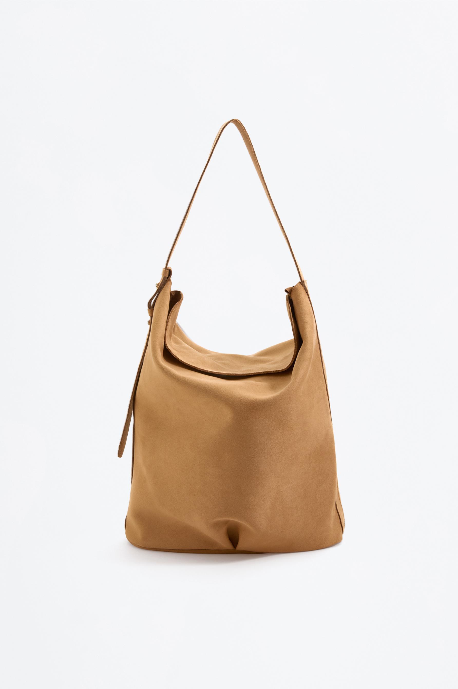 FAUX SUEDE SHOULDER BAG — CAMEL
