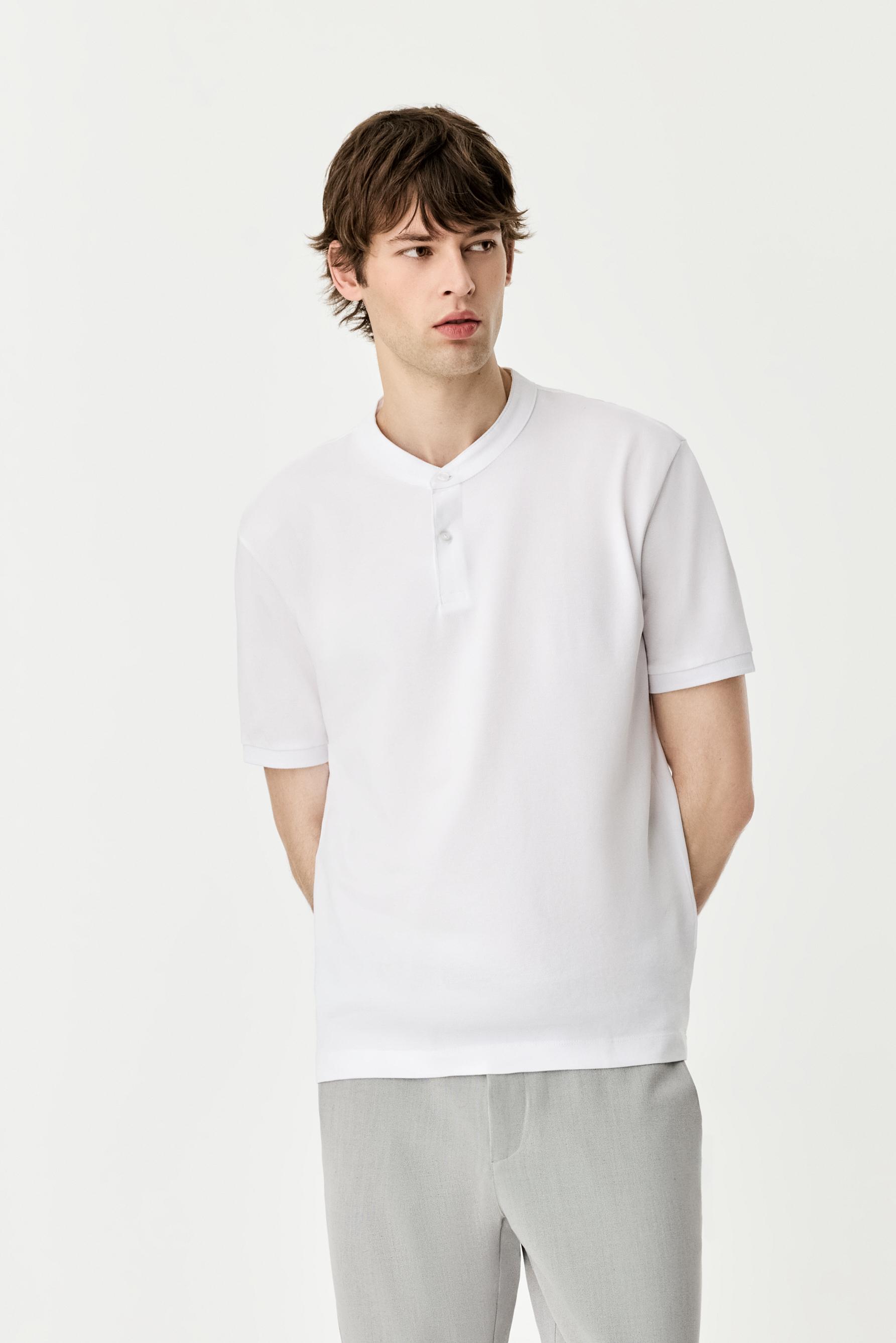 Basic stand collar polo shirt — WHITE