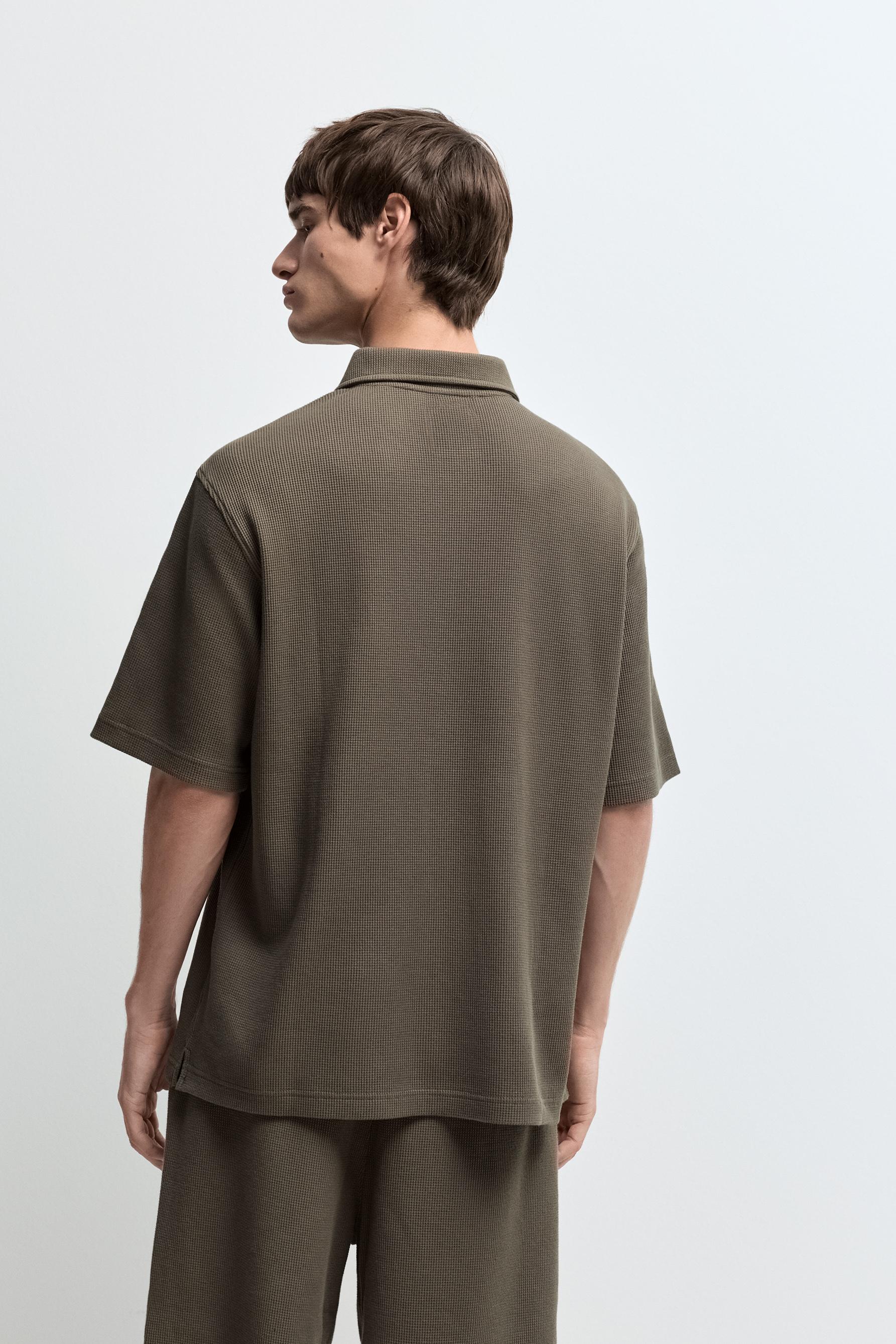 Waffle texture polo shirt — MEDIUM KHAKI