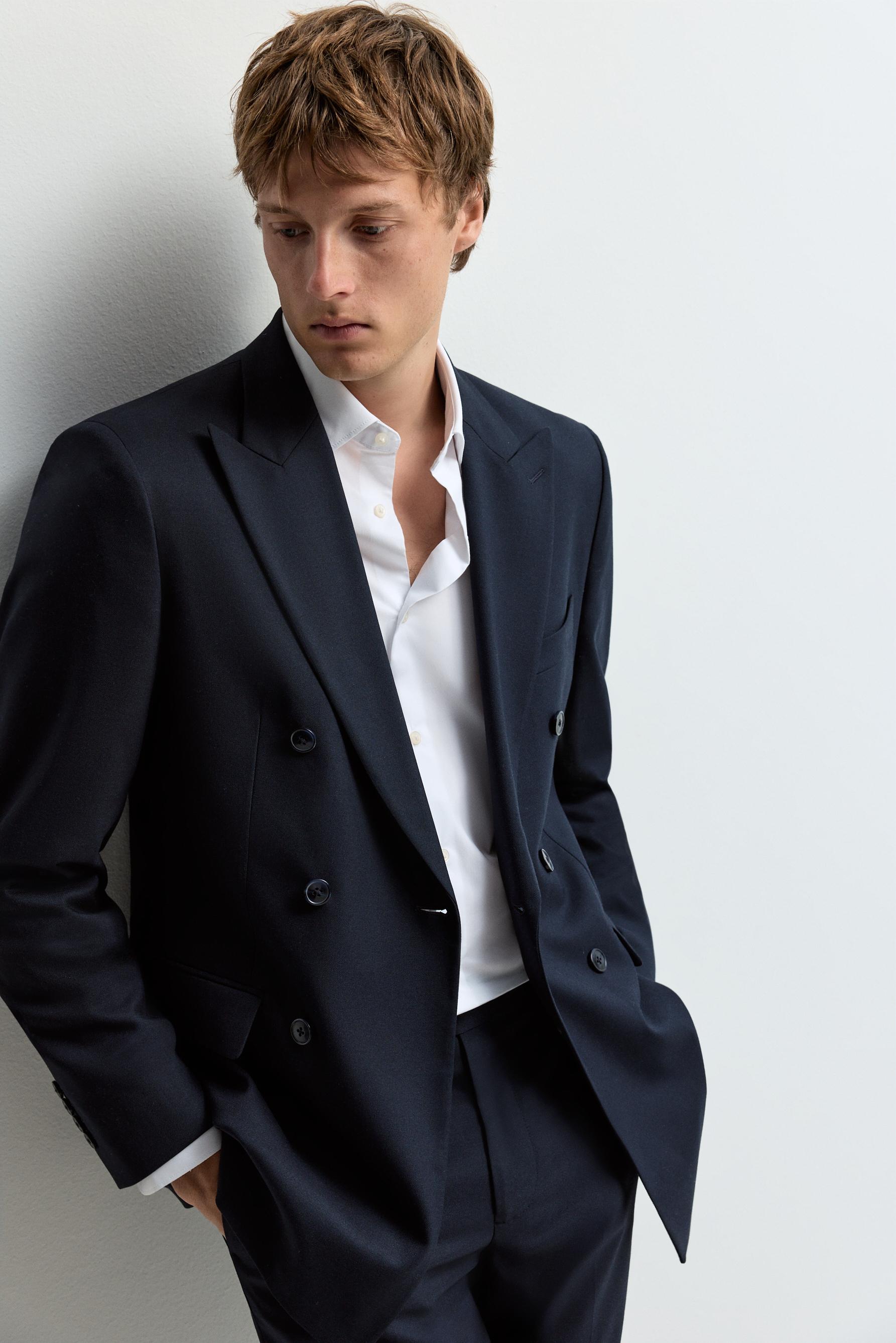 Slim fit double-breasted blazer — NAVY