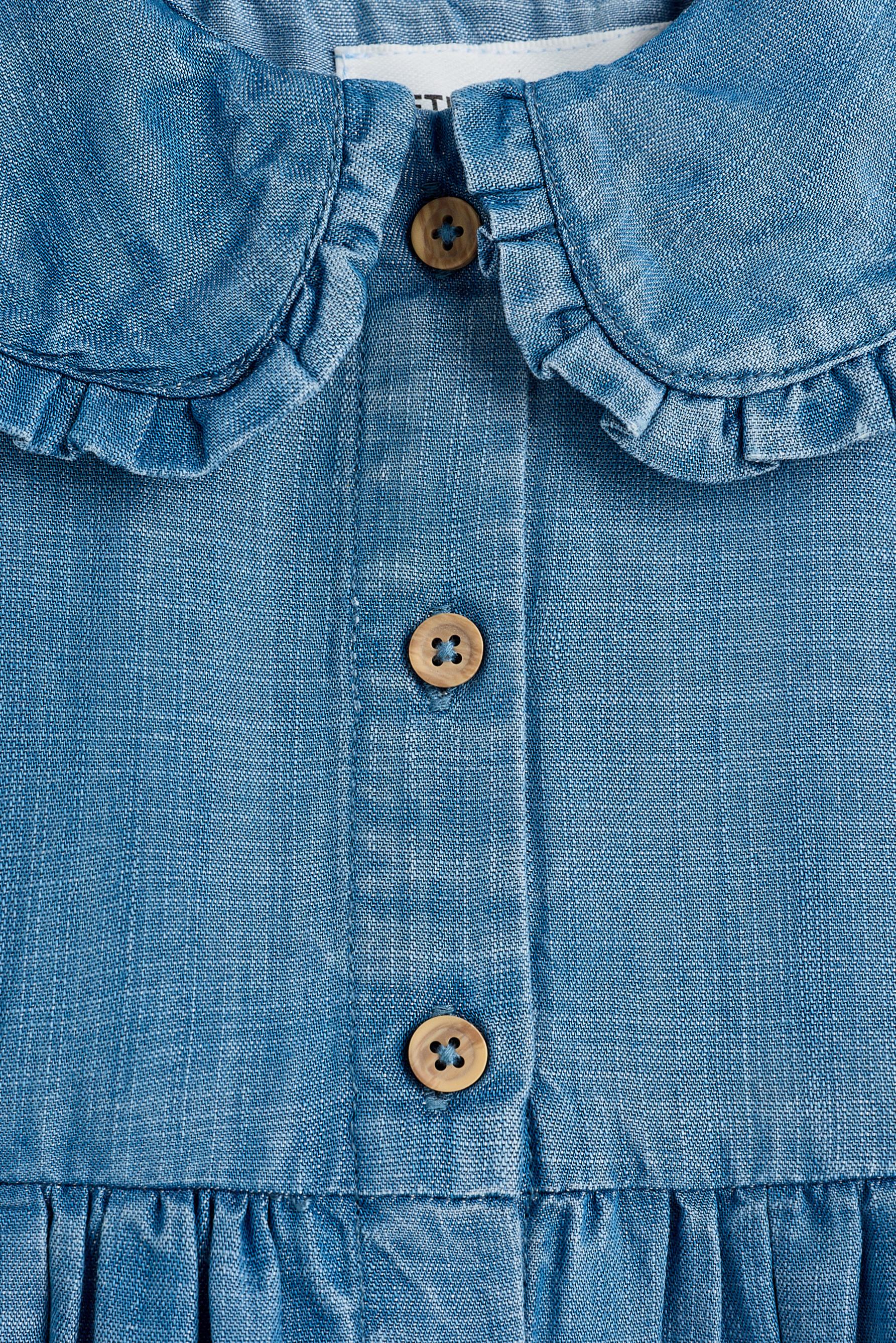Denim dress with ruffled collar — INDIGO