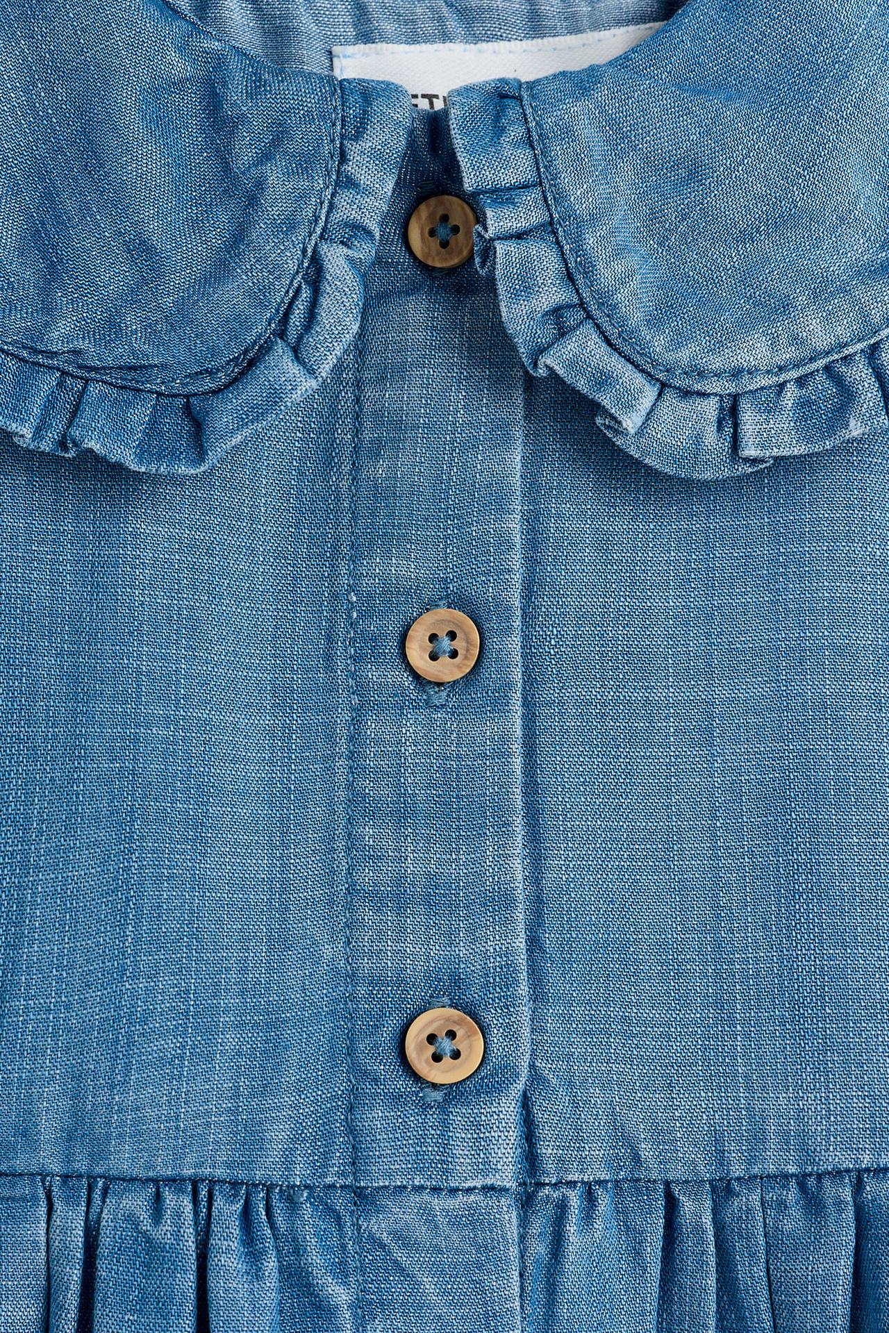 Denim dress with ruffled collar — INDIGO