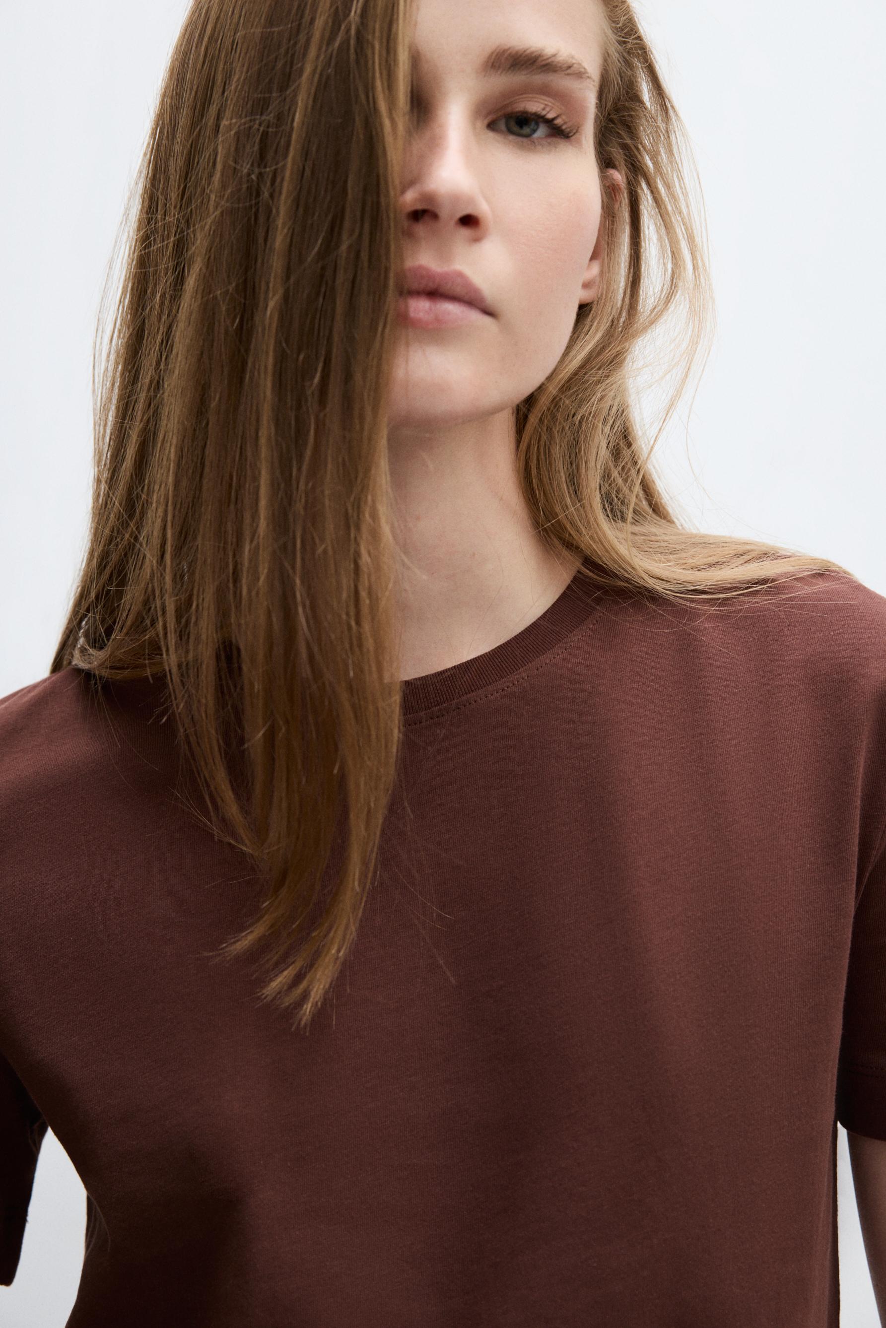 Basic round neck T-shirt — BROWN