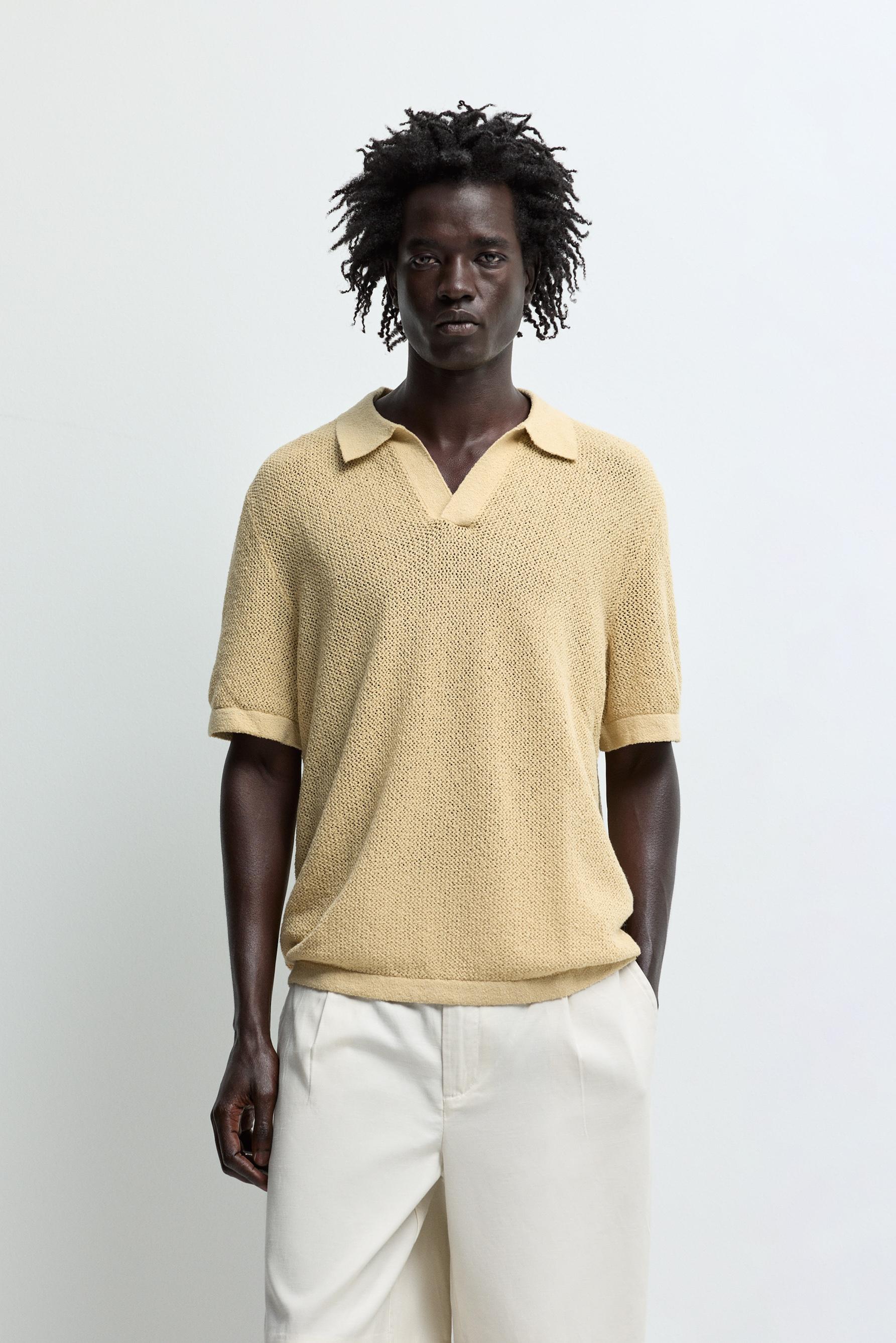Cutwork knit polo shirt — YELLOW