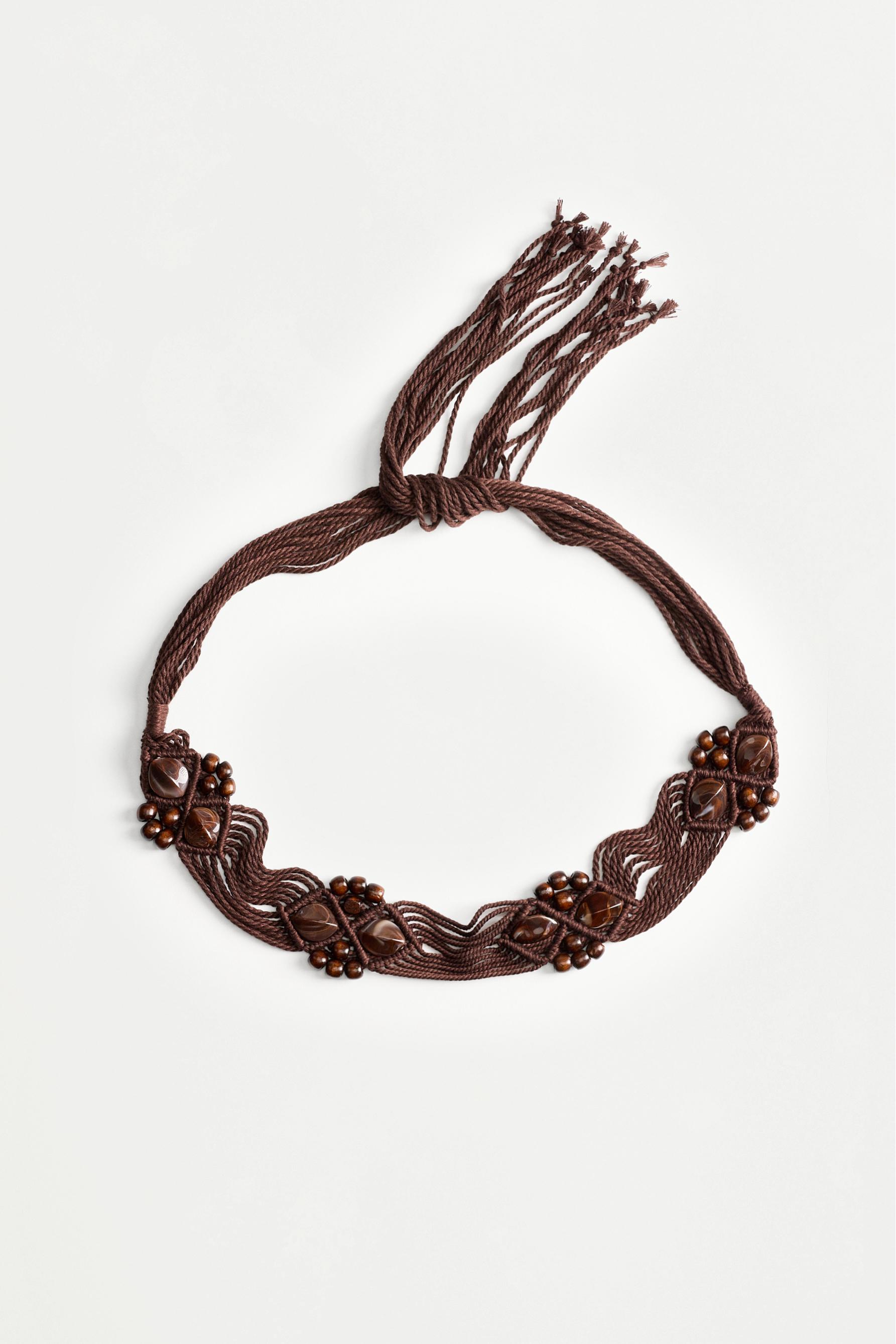 Beaded cord belt — BROWN