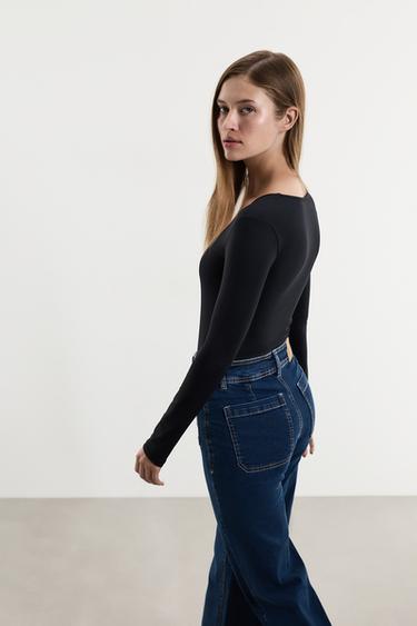 Polyamide square neckline bodysuit — BLACK 4