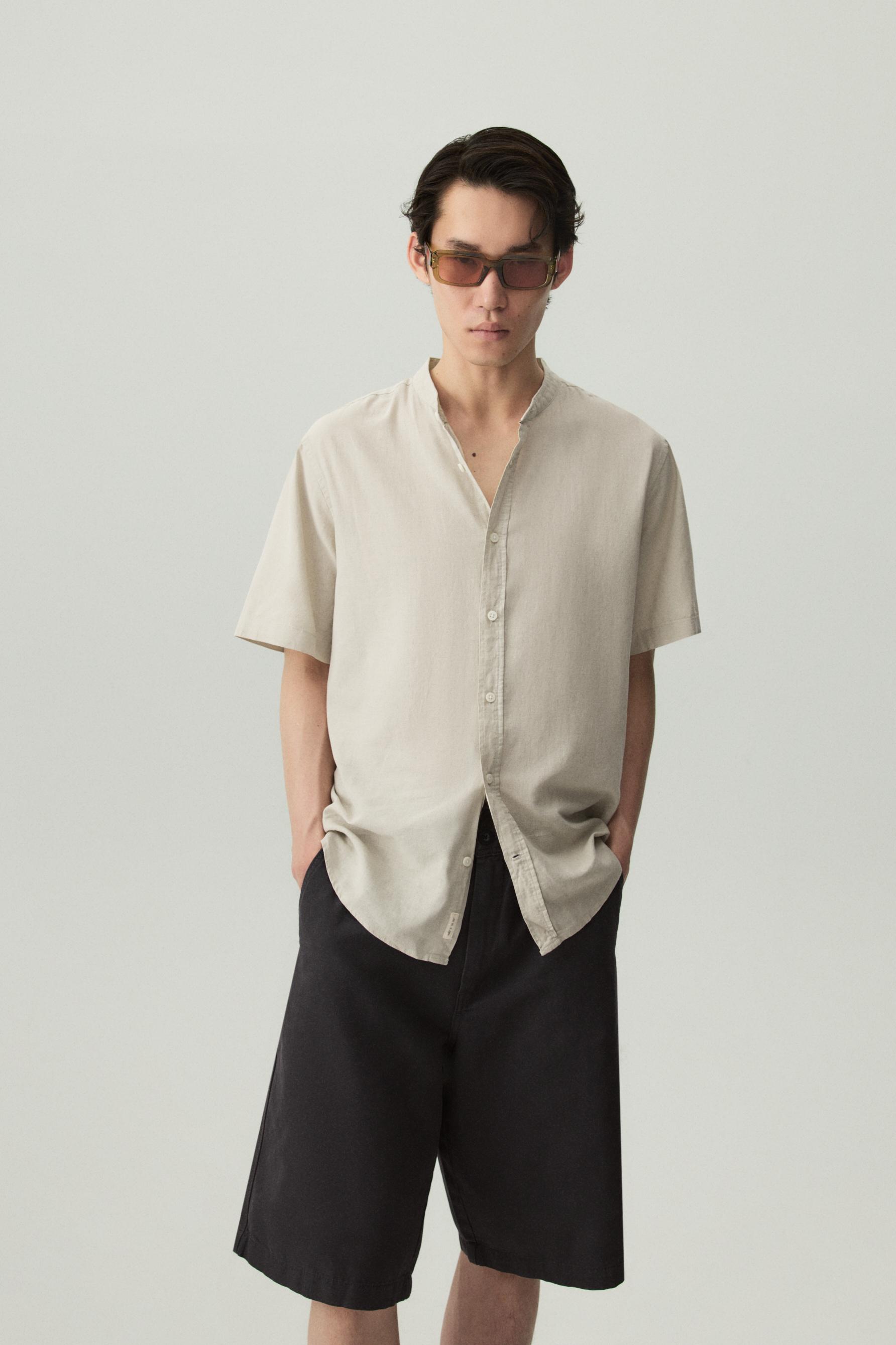 Camisa cuello mao lino - algodón