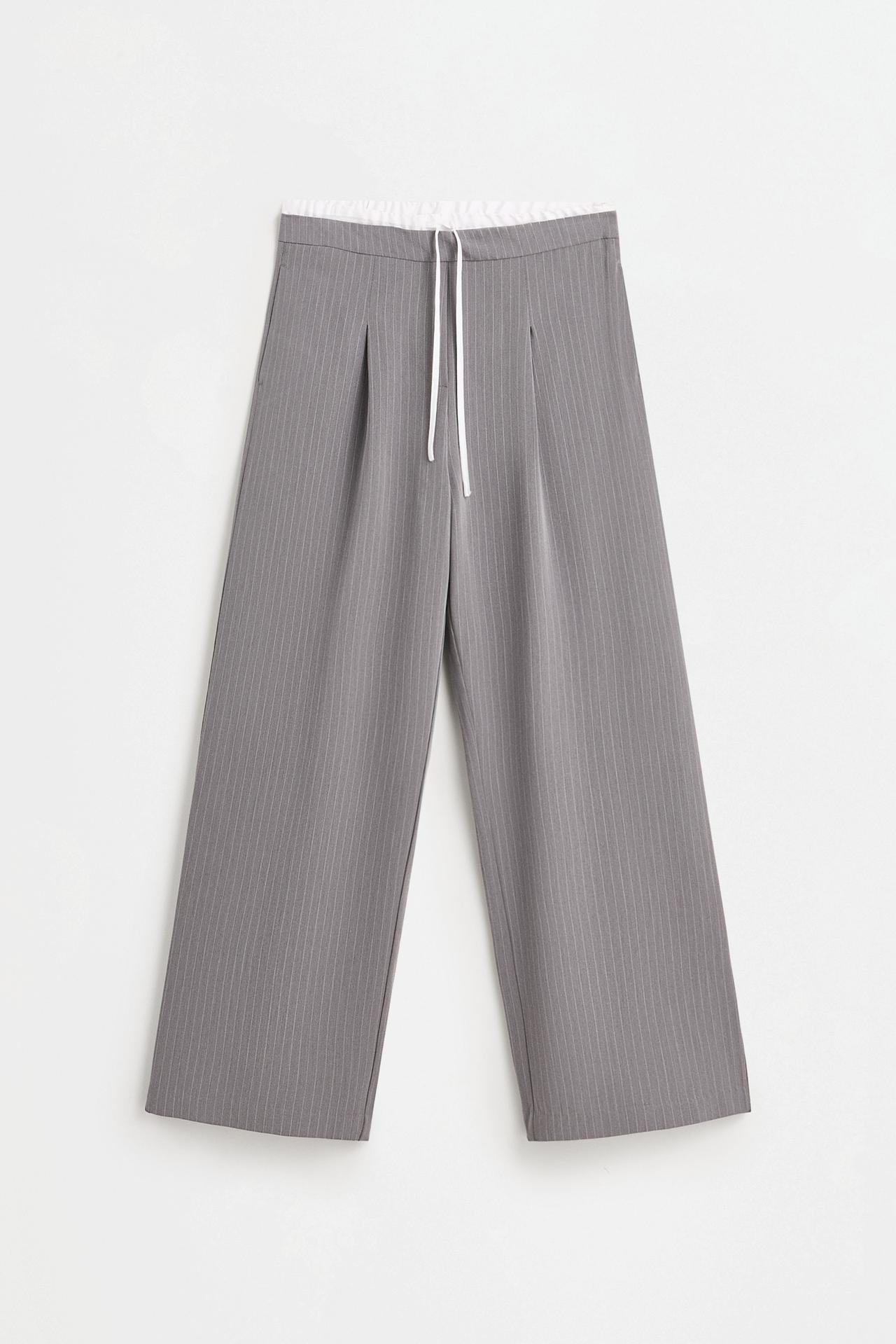 Striped contrast waistband trousers — GREY MARL