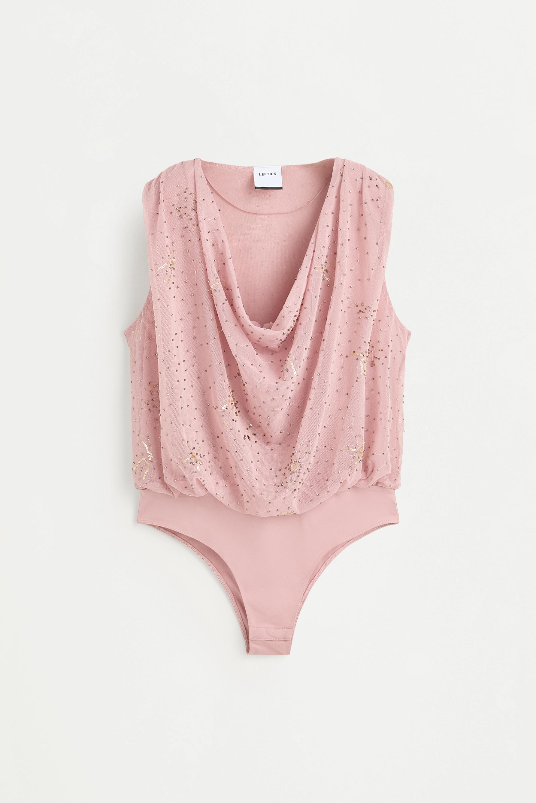 Rhinestone embroidered bodysuit — PINK