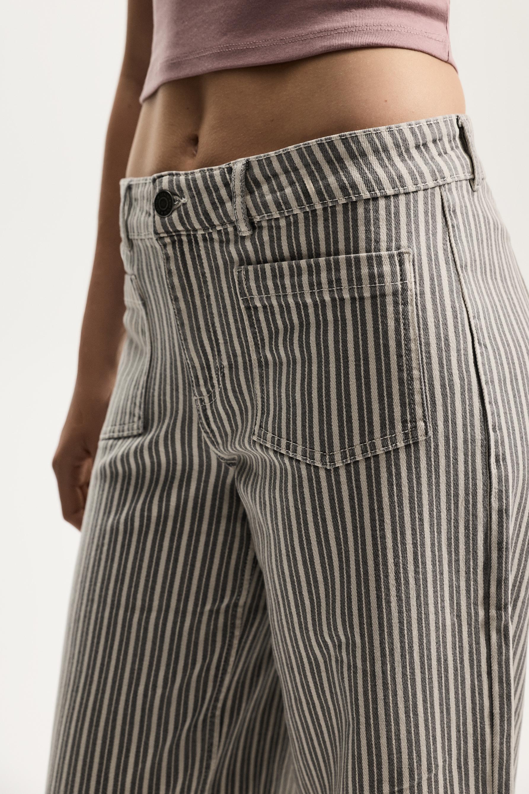 Striped culotte jeans — ECRU/BROWN