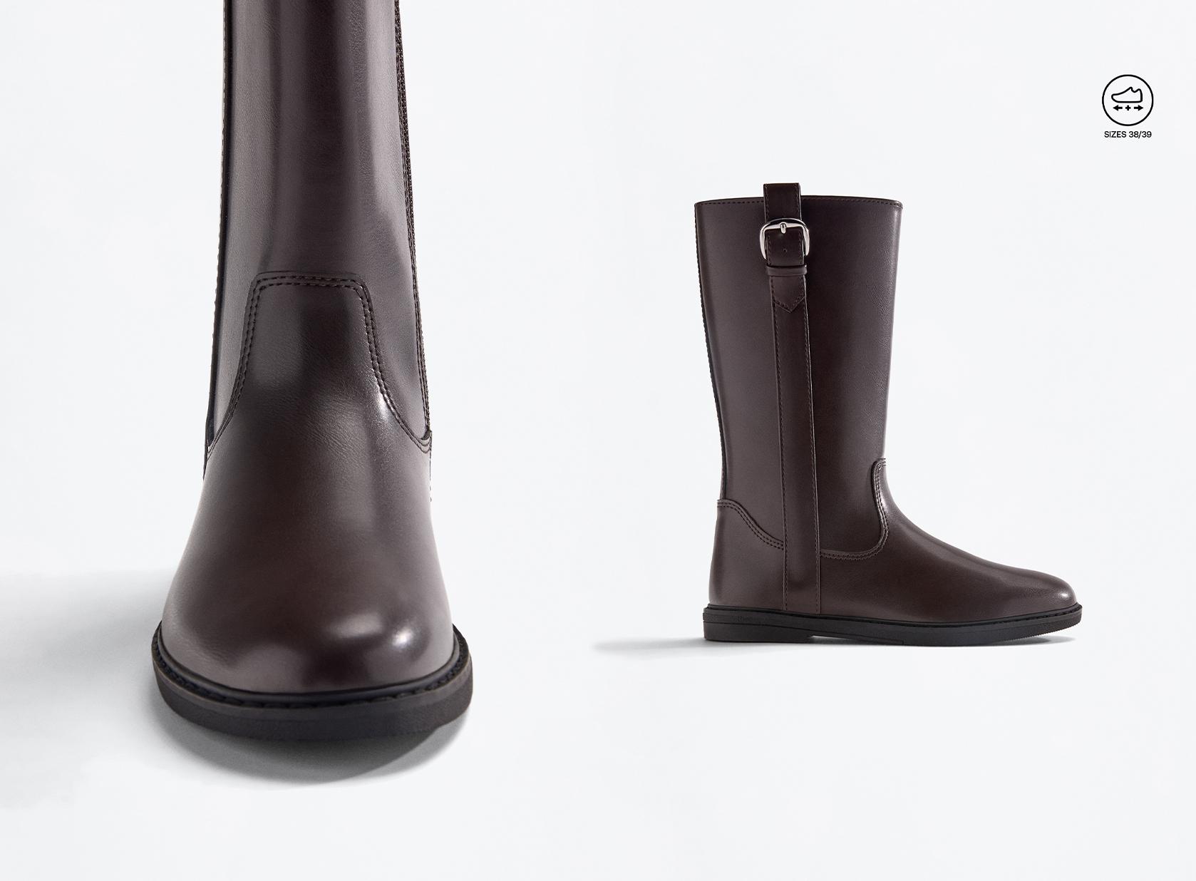 Riding boot with buckle — BROWN