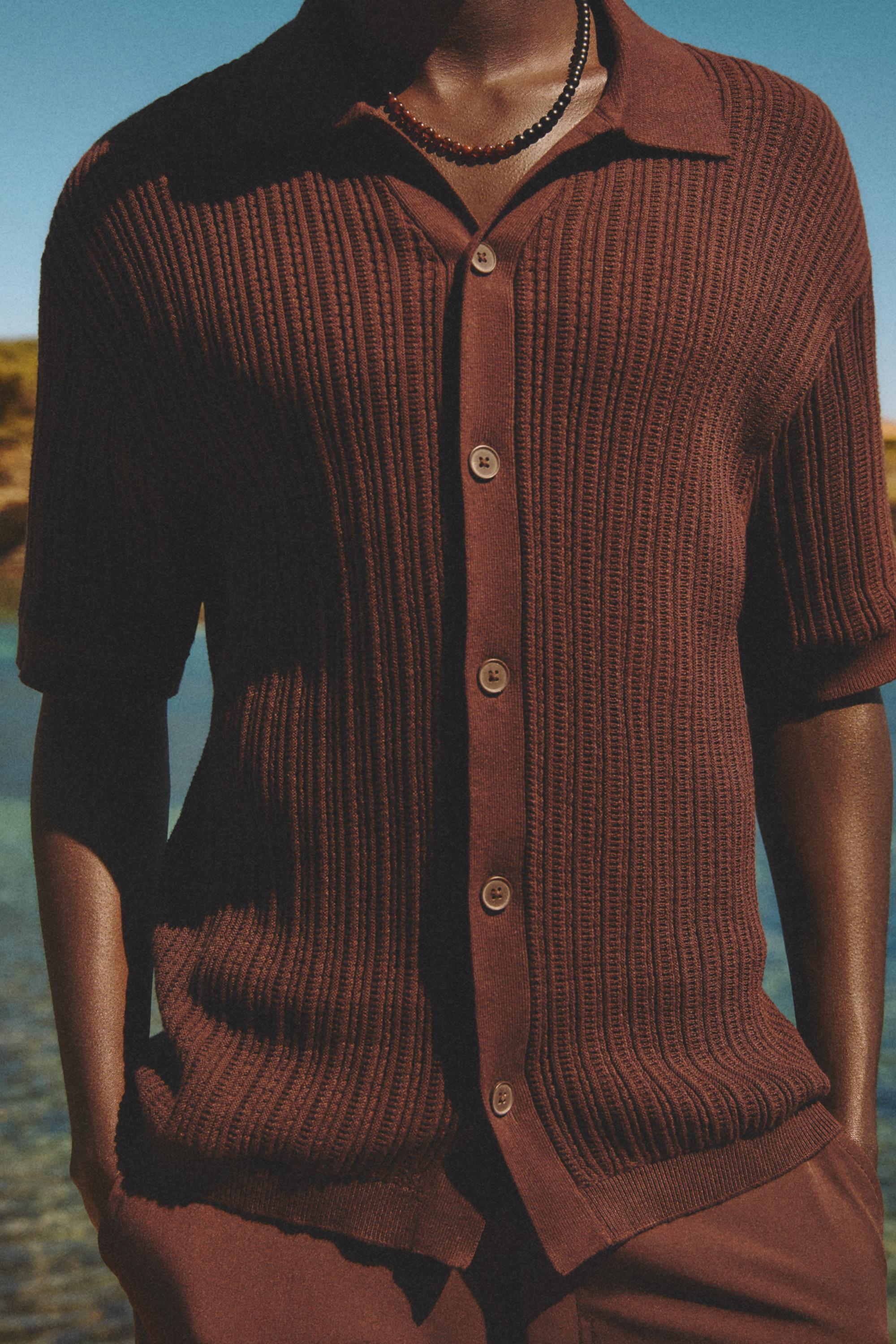 Ribbed Knit Shirt — CHOCOLATE