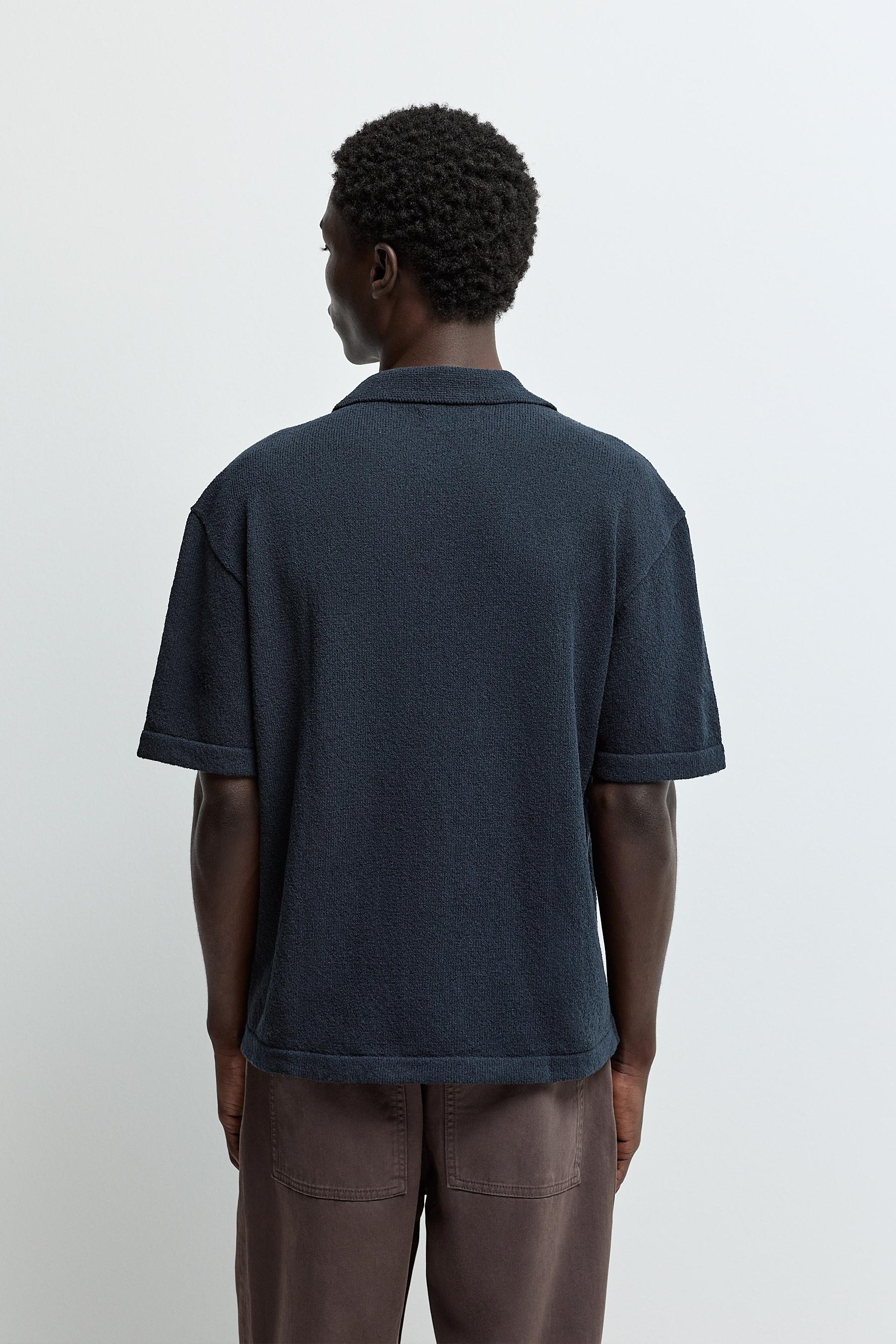 Textured knit polo shirt — NAVY