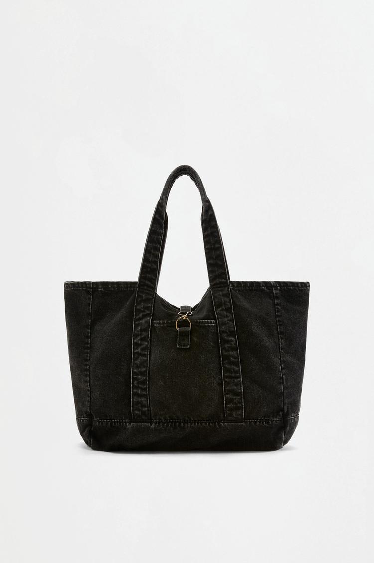 Denim shopper bag — BLACK