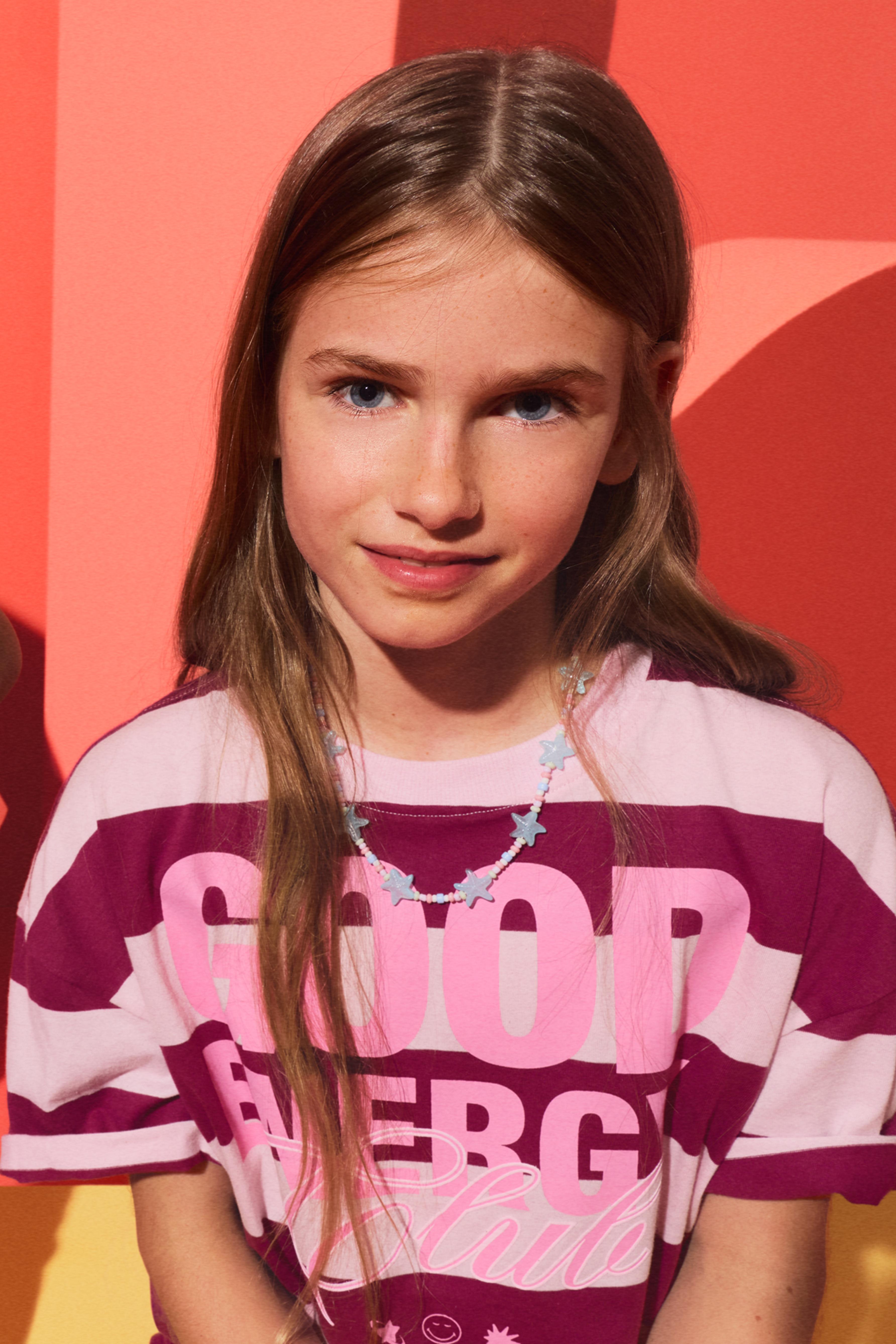 SmileyWorld® striped T-shirt — DARK PINK