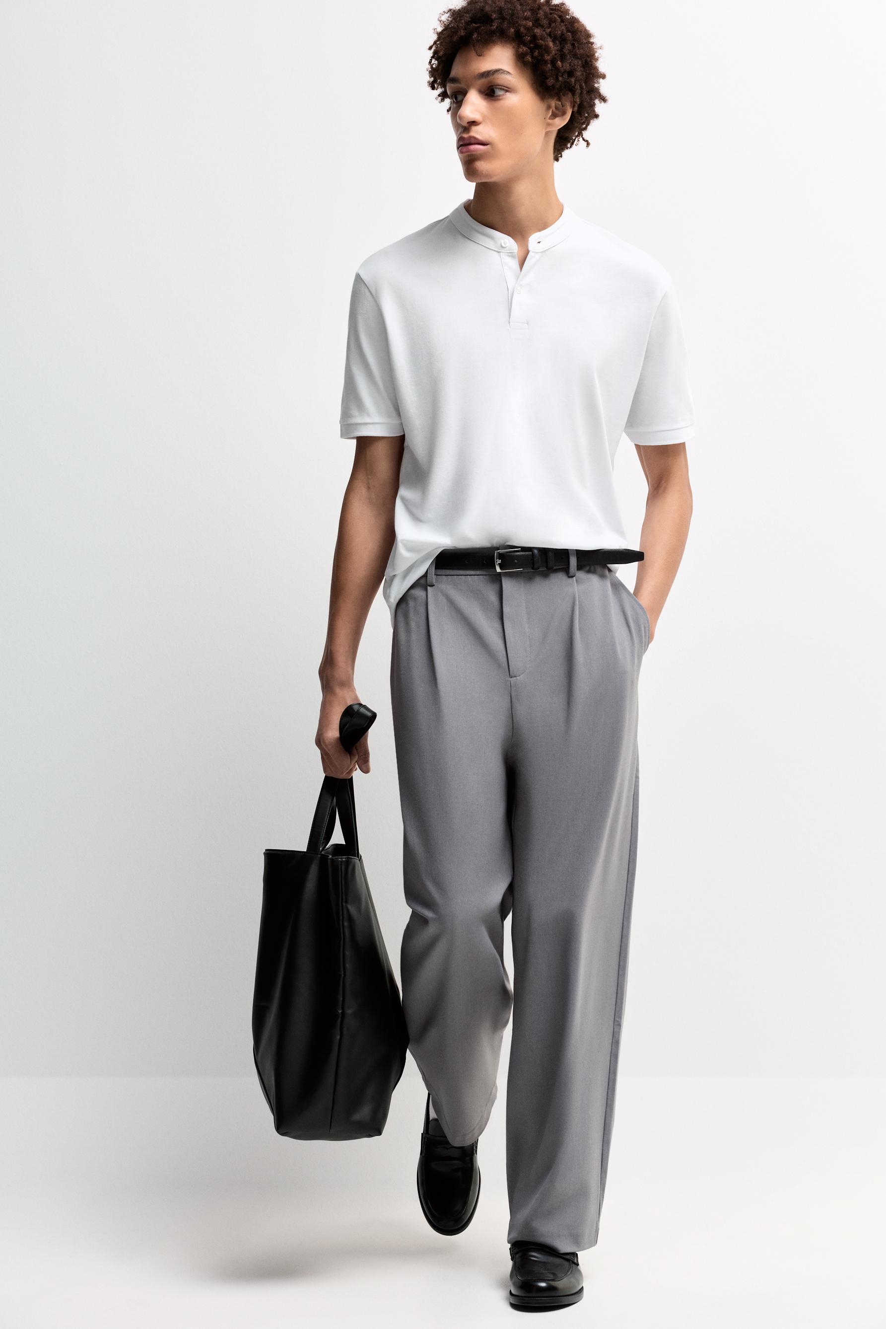 Basic stand collar polo shirt — WHITE