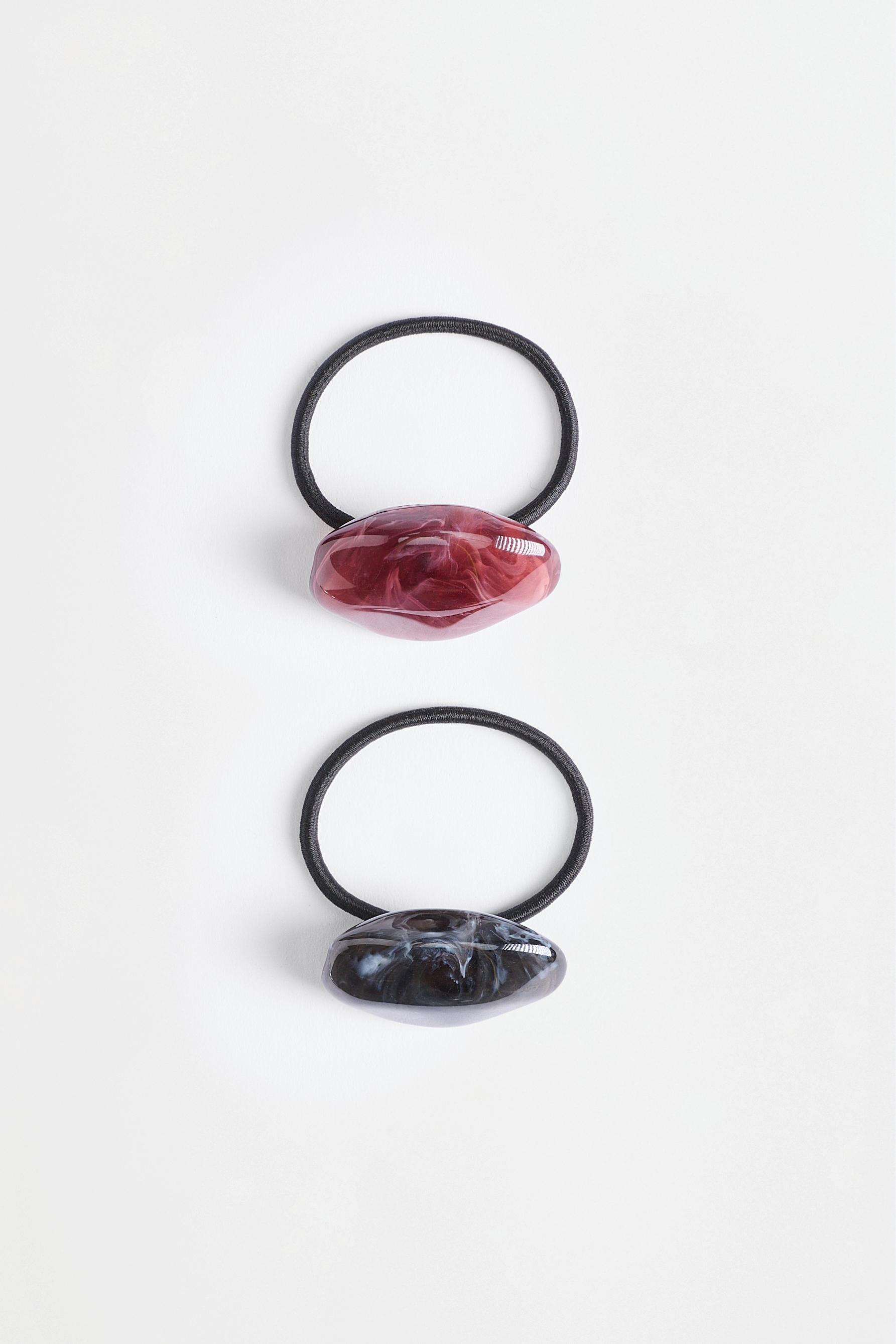 Hair ties with stones (2-pack) — BLACK-BROWN