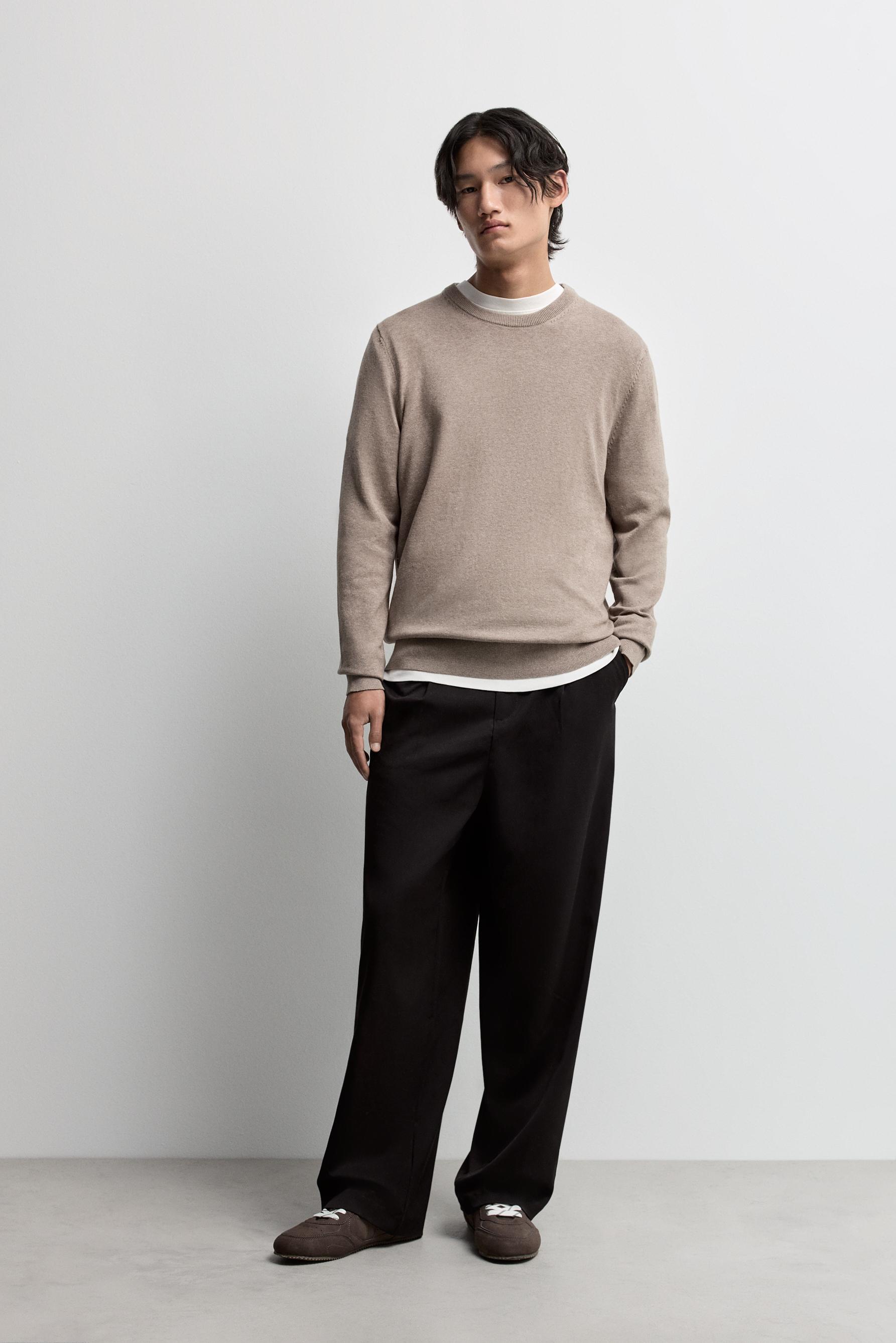 Basic round neck sweater — BEIGE MARL